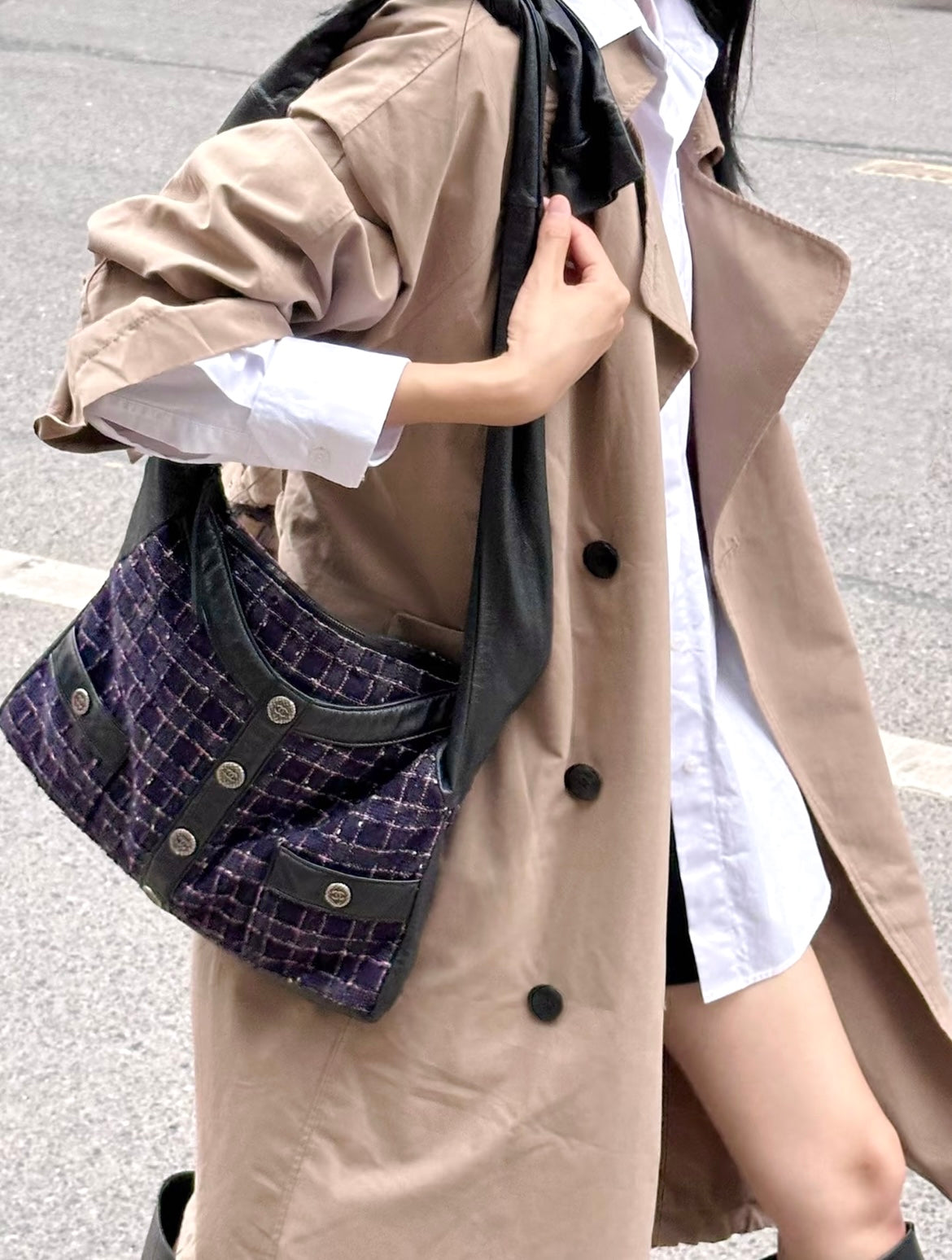 RARE☆☆☆☆☆ CHANEL 2015 SS Collection Girl Chanel Purple Tweed Black Lambskin Leather