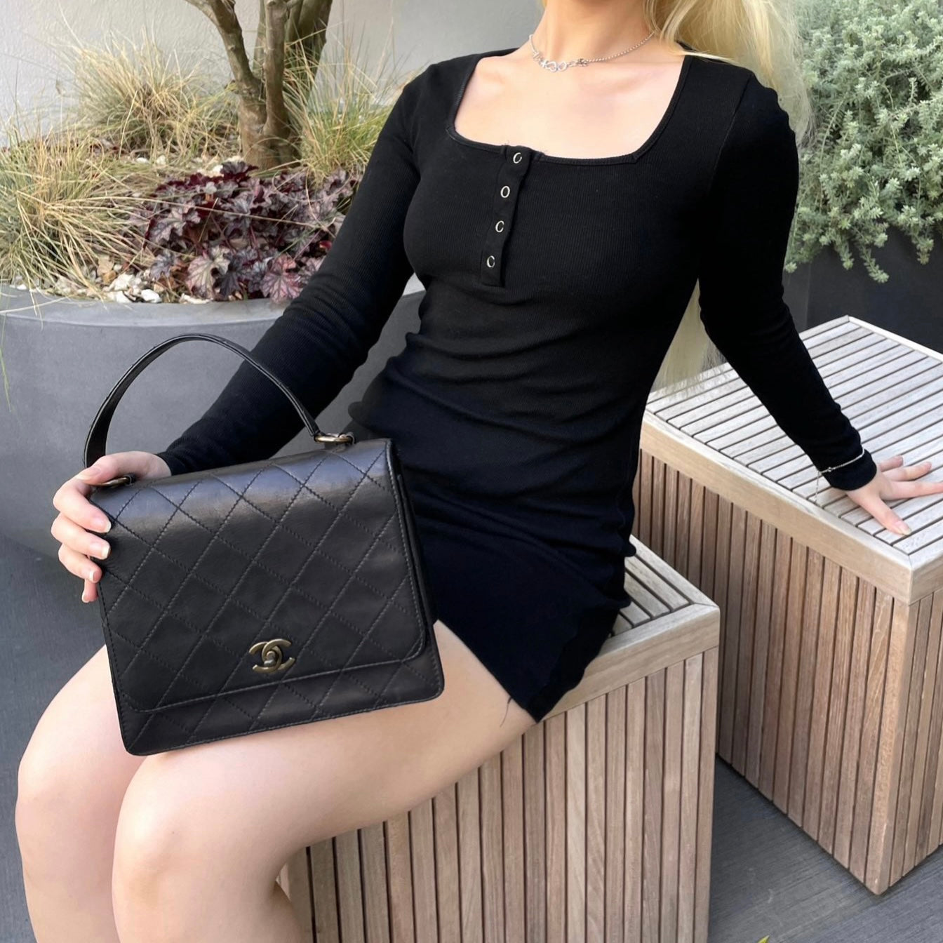 CHANEL Matelassé Kelly-Style Turn Lock Handbag