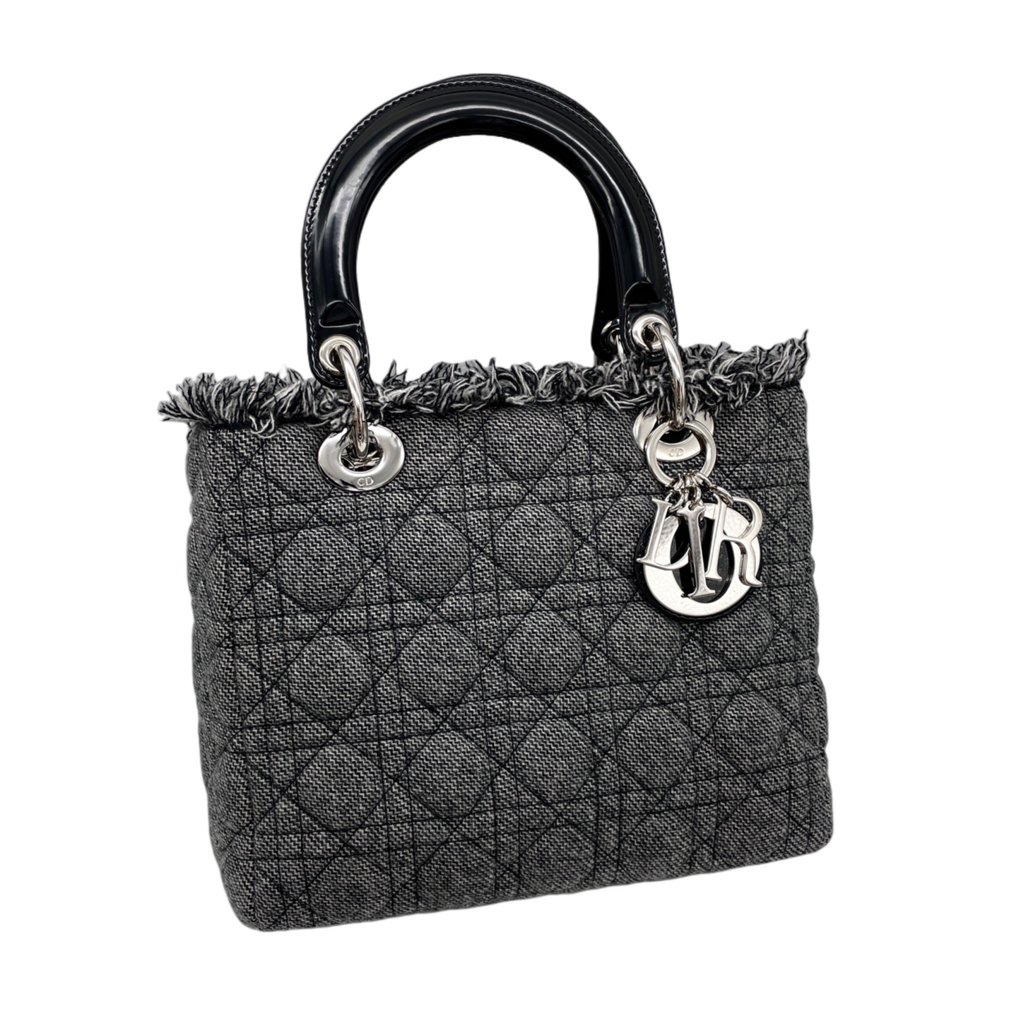 RARE☆☆☆CHRISTIAN DIOR Lady-Dior Cannage･Denim 2-Way Tote Hand Bag GM SHW Gray &amp; Black