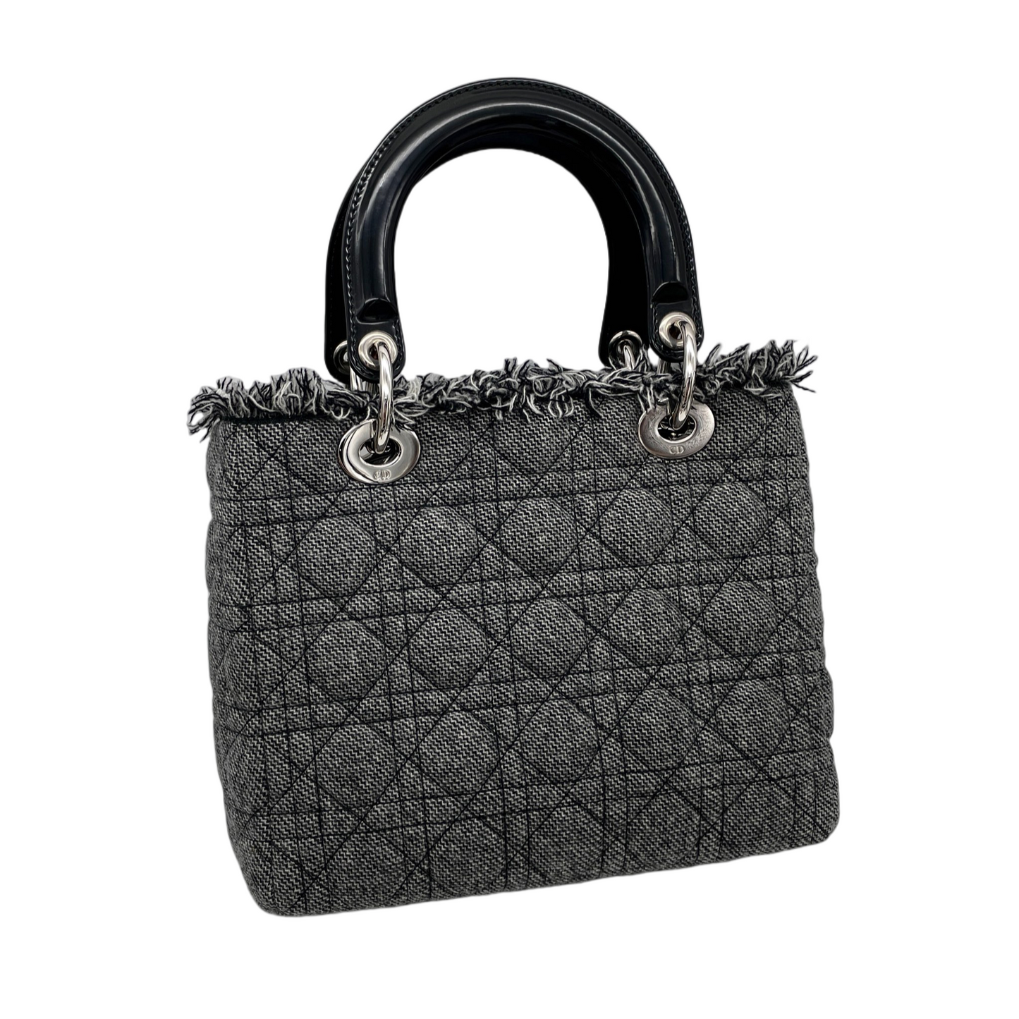 RARE☆☆☆CHRISTIAN DIOR Lady-Dior Cannage･Denim 2-Way Tote Hand Bag GM SHW Gray &amp; Black