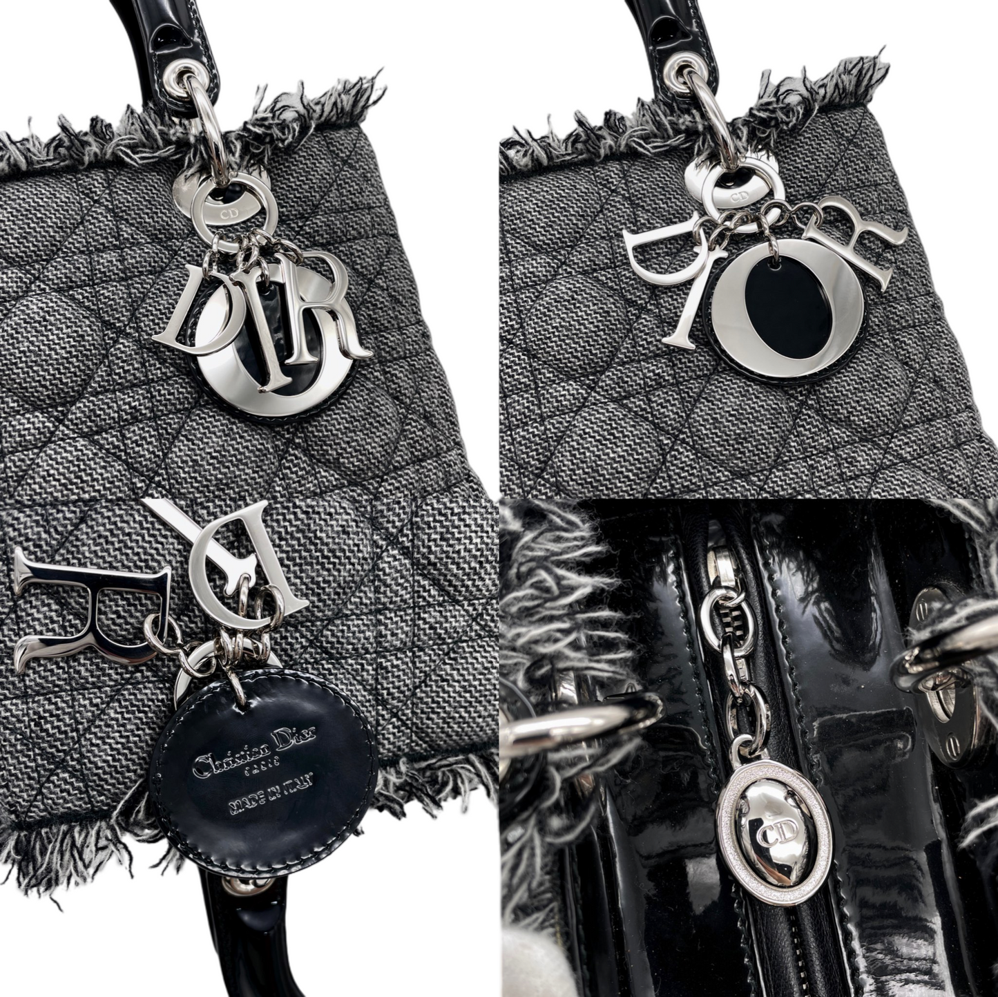 RARE☆☆☆CHRISTIAN DIOR Lady-Dior Cannage･Denim 2-Way Tote Hand Bag GM SHW Gray &amp; Black