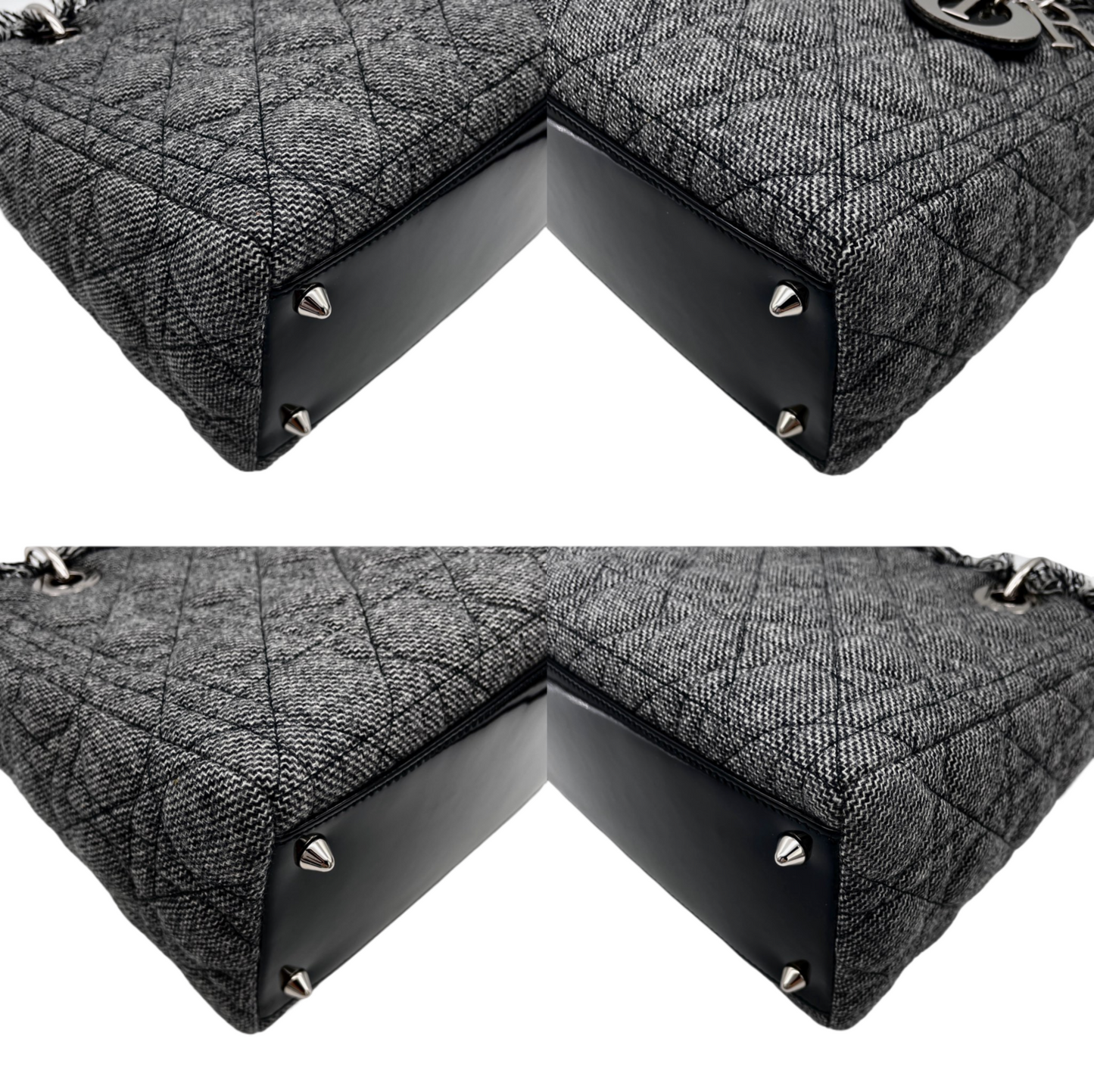 RARE☆☆☆CHRISTIAN DIOR Lady-Dior Cannage･Denim 2-Way Tote Hand Bag GM SHW Gray &amp; Black