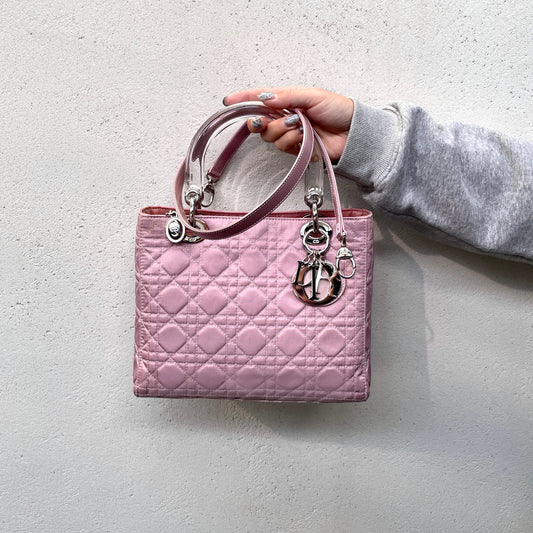RARE☆☆☆CHRISTIAN DIOR Lady Dior Line Cannage Nylon 2 Way Hand Bag Pink