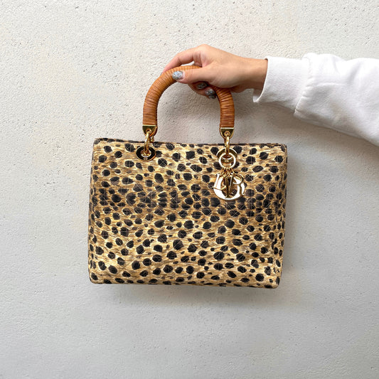 RARE☆☆☆CHRISTIAN DIOR Lady Dior Reopard Print Nylon Hand Bag