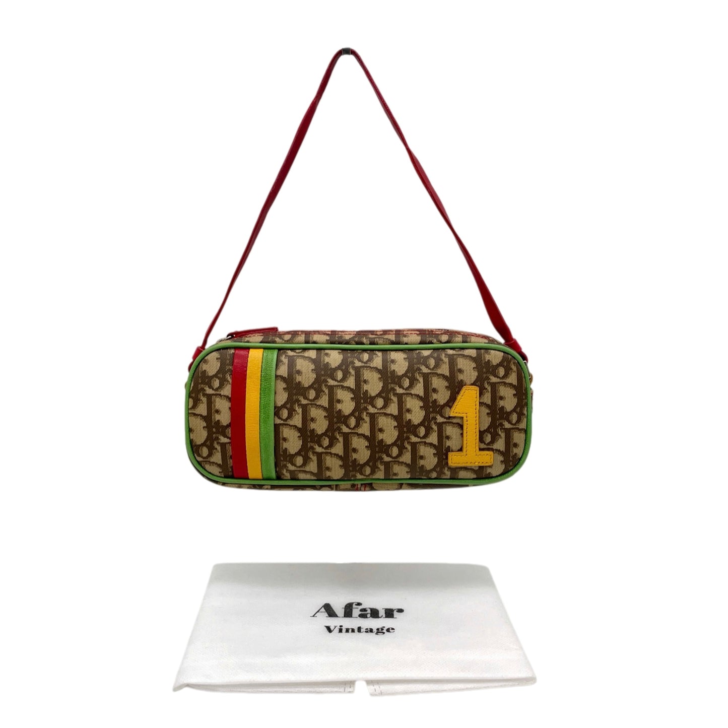 RARE★★★★CHRISTIAN DIOR 2004 Rasta Line Trotter PVC Leather No.1 Y2K Style Shoulder Bag Small Brown Multicolor