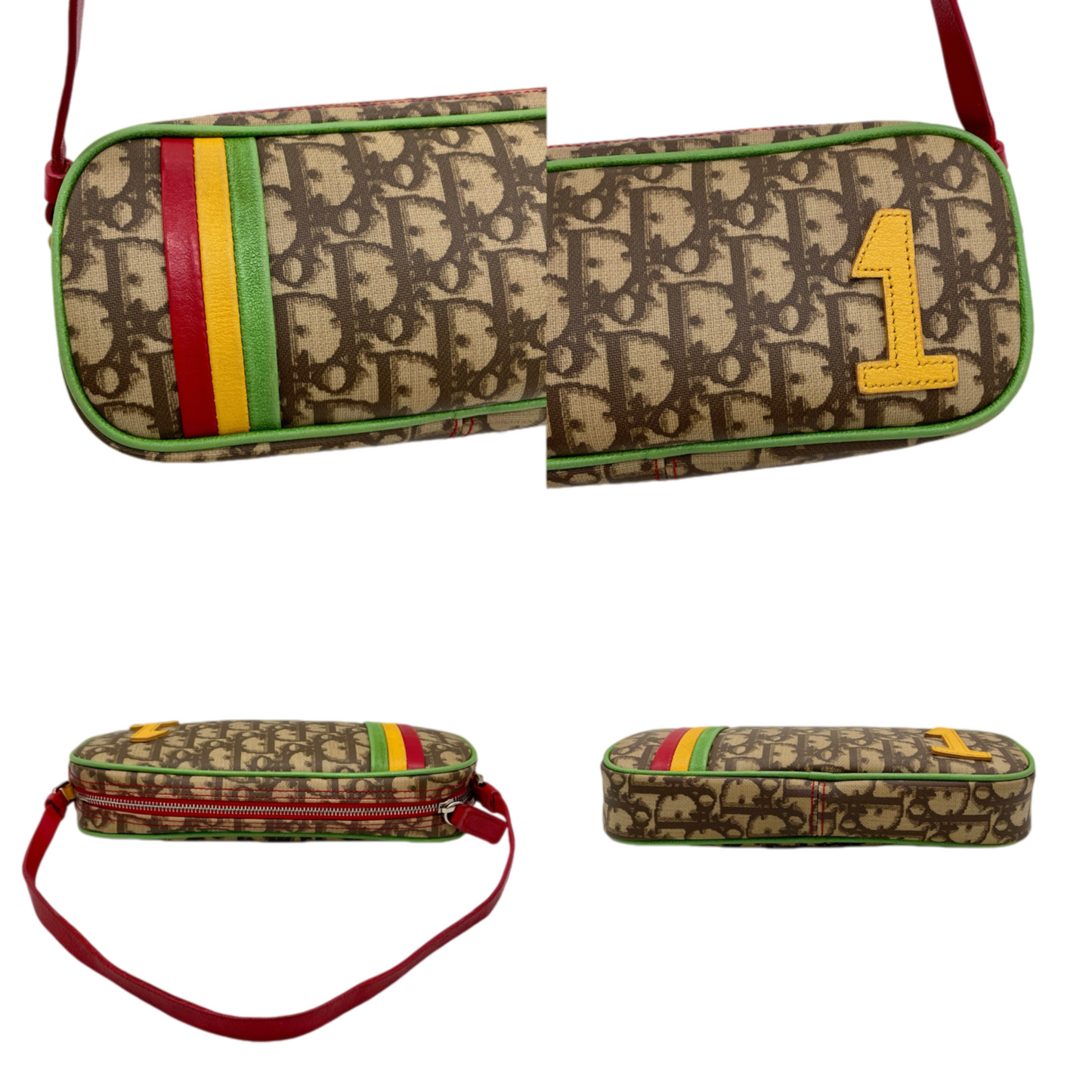 RARE★★★★CHRISTIAN DIOR 2004 Rasta Line Trotter PVC Leather No.1 Y2K Style Shoulder Bag Small Brown Multicolor