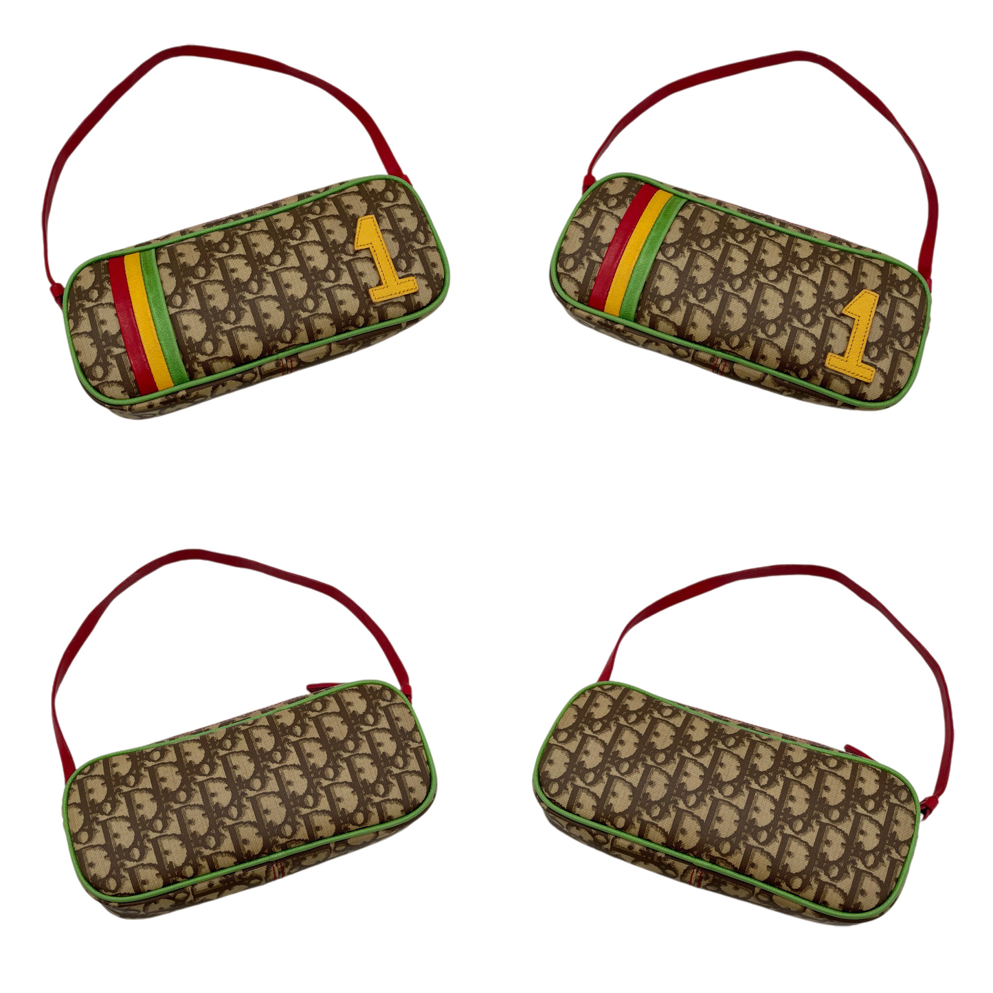 RARE★★★★CHRISTIAN DIOR 2004 Rasta Line Trotter PVC Leather No.1 Y2K Style Shoulder Bag Small Brown Multicolor