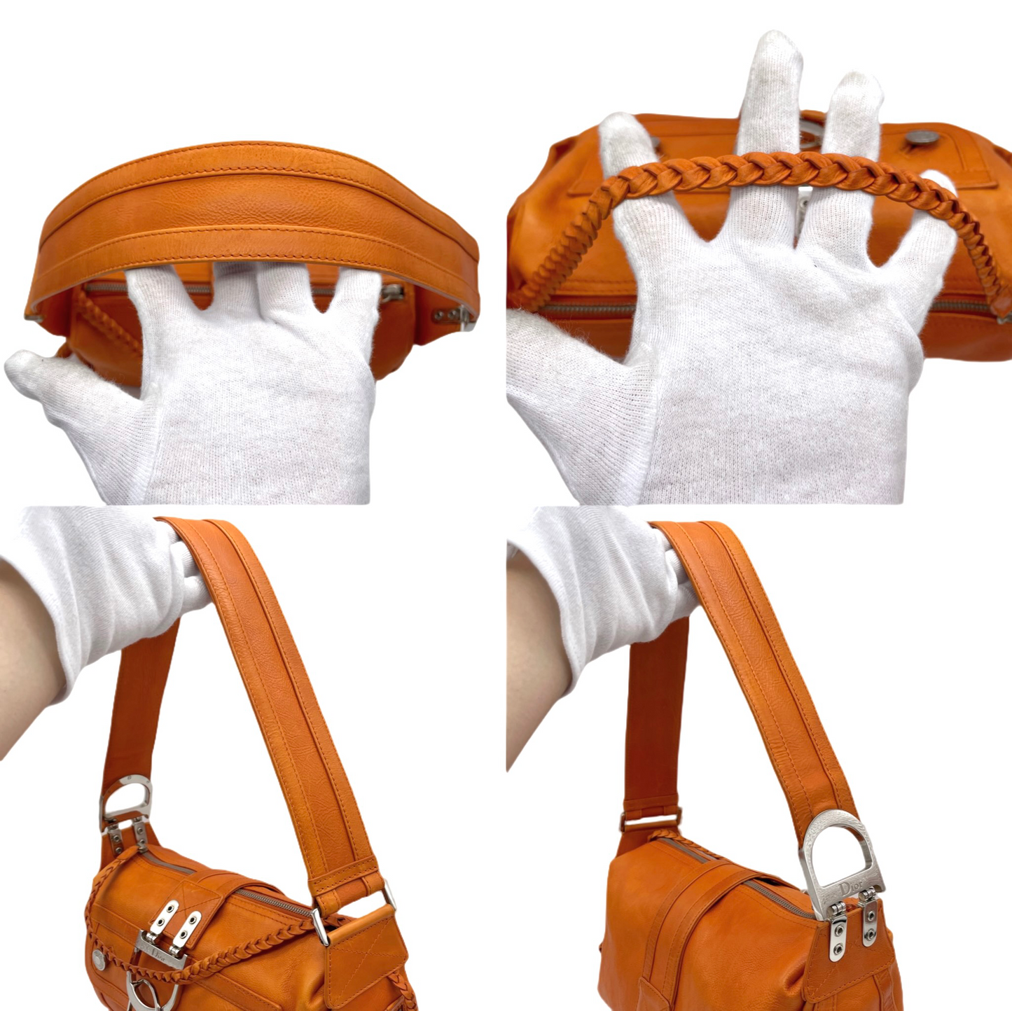 RARE☆☆☆☆CHRISTIAN DIOR 2005 FW Flight Line Leather D Logo Hobo Shoulder Bag Orange &amp; Silver