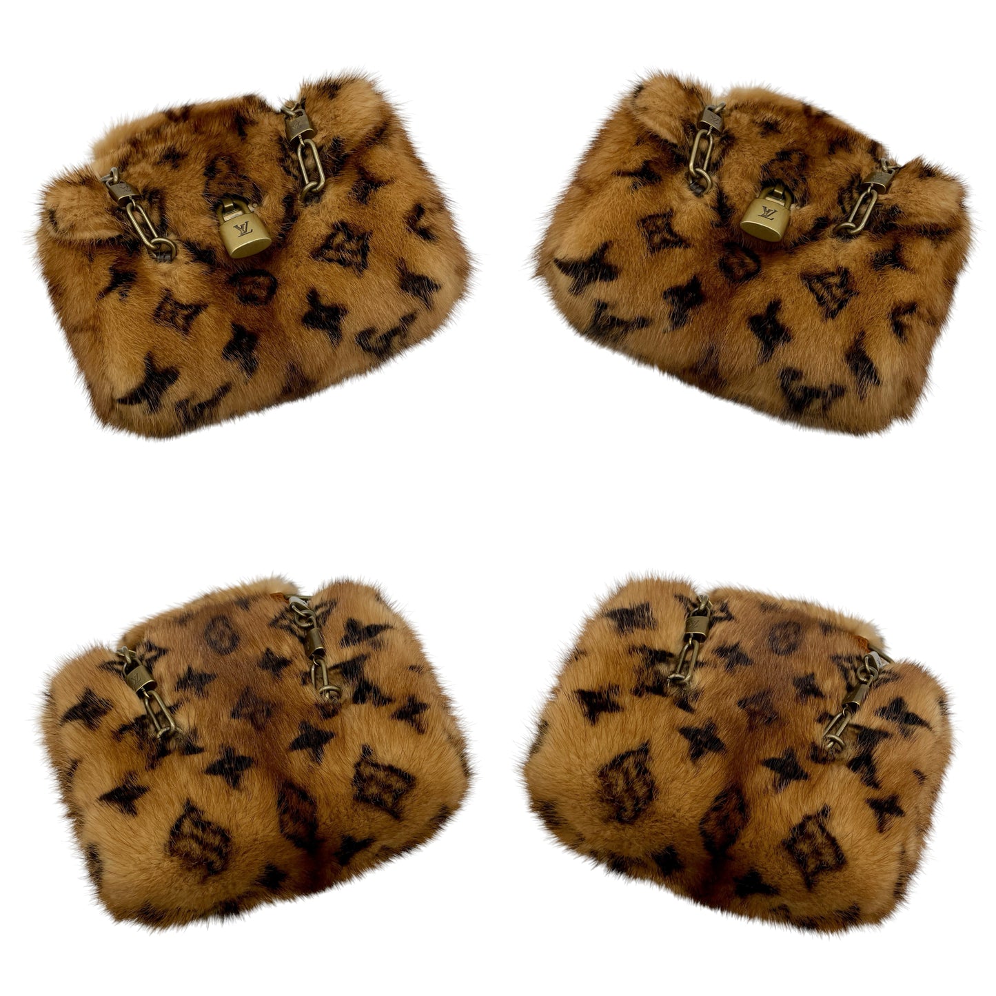 RARE☆☆☆☆☆☆☆LOUIS VUITTON 2004 Extraordinary Mini Papillon Monogram Mink Fur Crocodile Leather Brown & Antique Gold