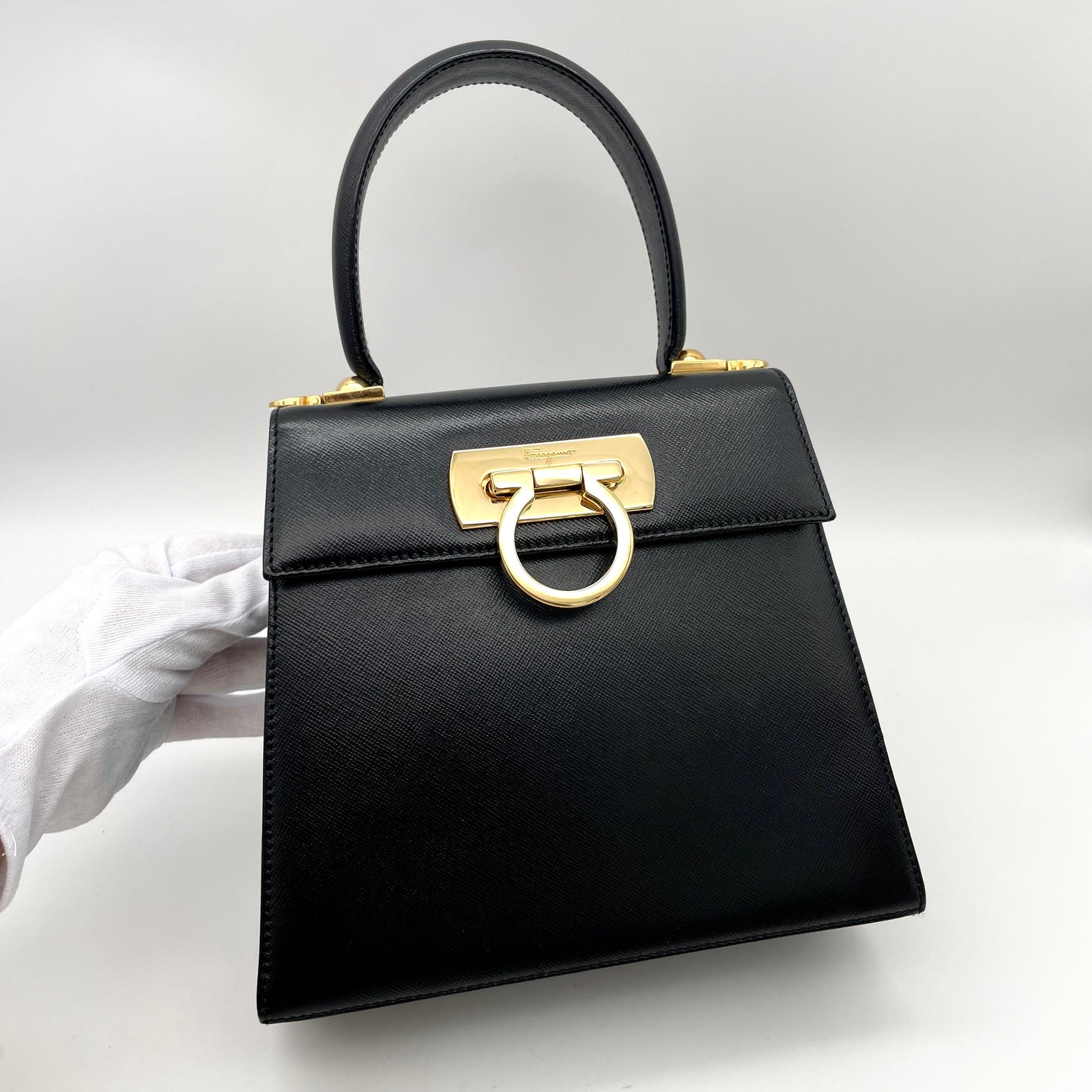 Salvatore Ferragamo Gancini Top Handbag Black GHW