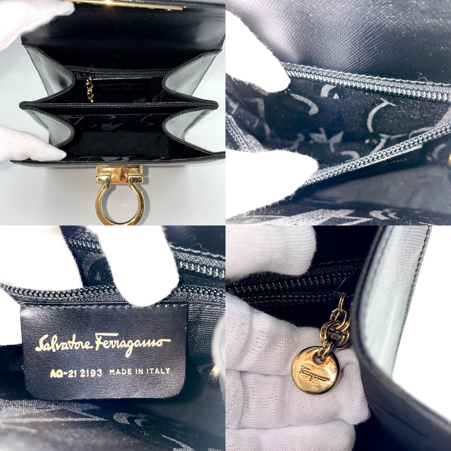 Salvatore Ferragamo Ganchini 顶级手提包黑色 GHW