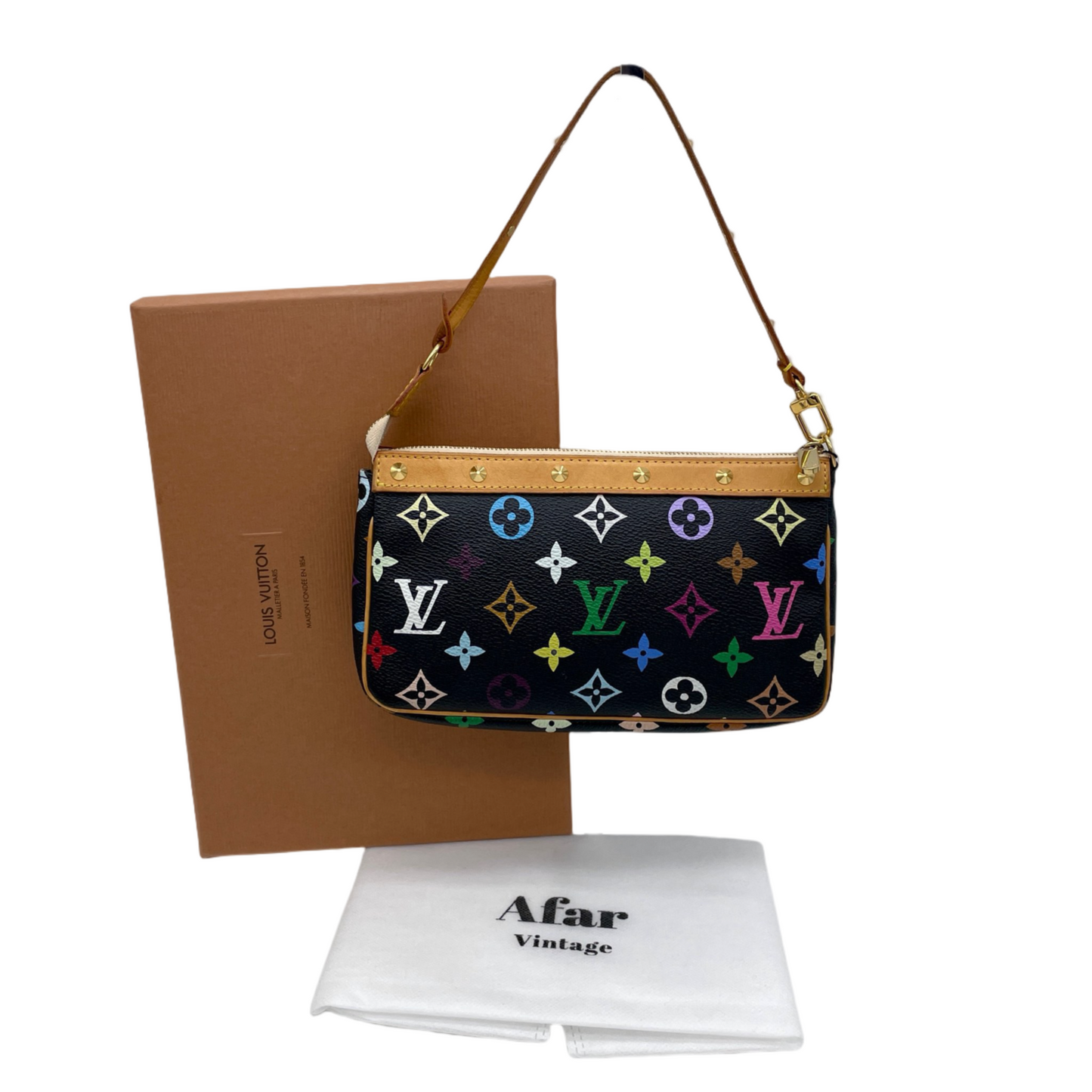 RARE☆☆☆ LOUIS VUITTON Monogram Multicolor Black Pochette Accessoires Pouch M92648 Shoulder Bag