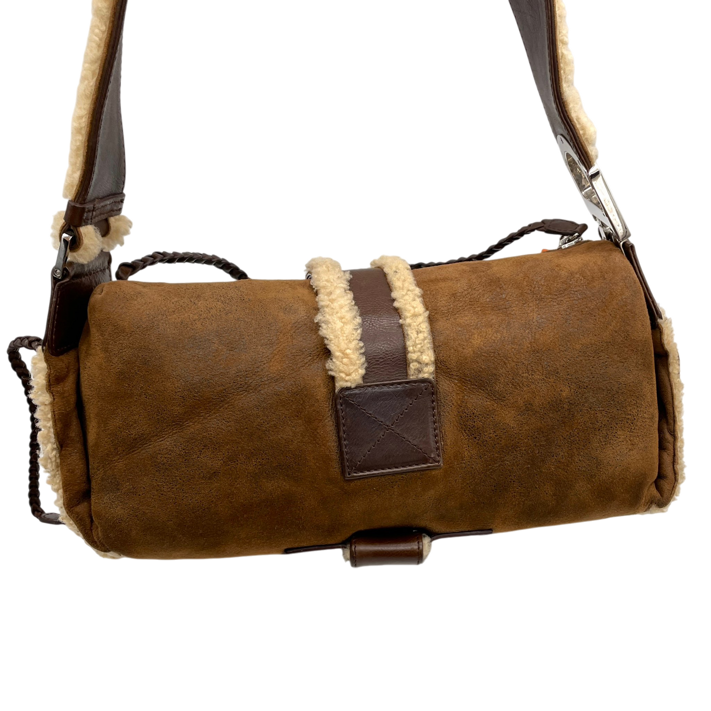 RARE☆☆☆☆☆CHRISTIAN DIOR 2005 FW Limited Flight Line Shearling D Logo Hobo Shoulder Bag Brown & Orange