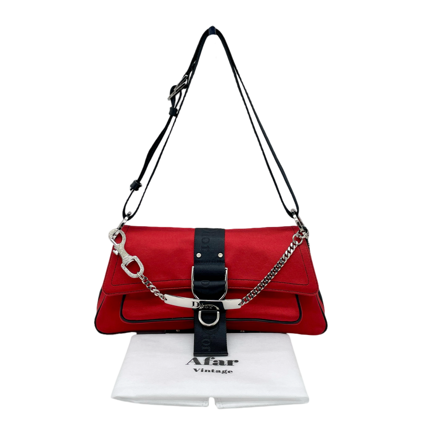 RARE☆☆☆☆CHRISTIAN DIOR Hardcore Rhinestone Chain Handle 2-Way Shoulder Bag Red &amp; Black