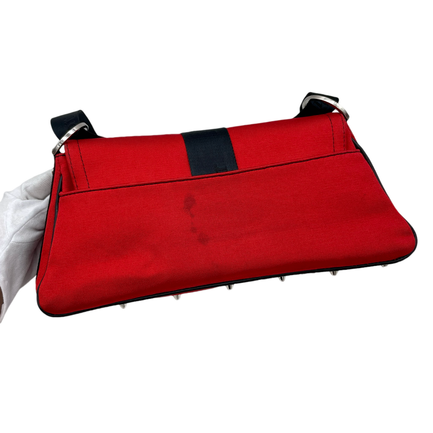 RARE☆☆☆☆CHRISTIAN DIOR Hardcore Rhinestone Chain Handle 2-Way Shoulder Bag Red &amp; Black