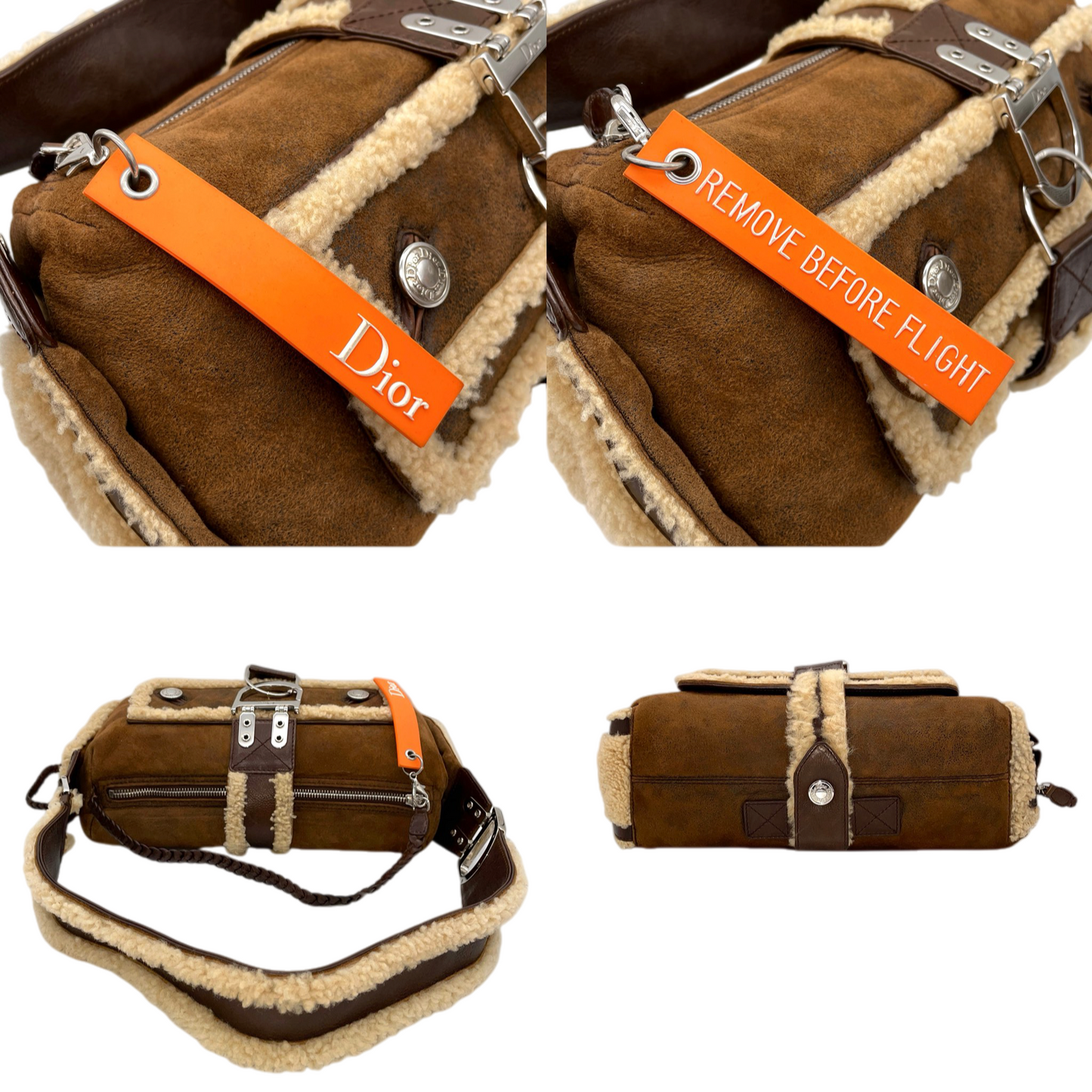 RARE☆☆☆☆☆CHRISTIAN DIOR 2005 FW Limited Flight Line Shearling D Logo Hobo Shoulder Bag Brown & Orange