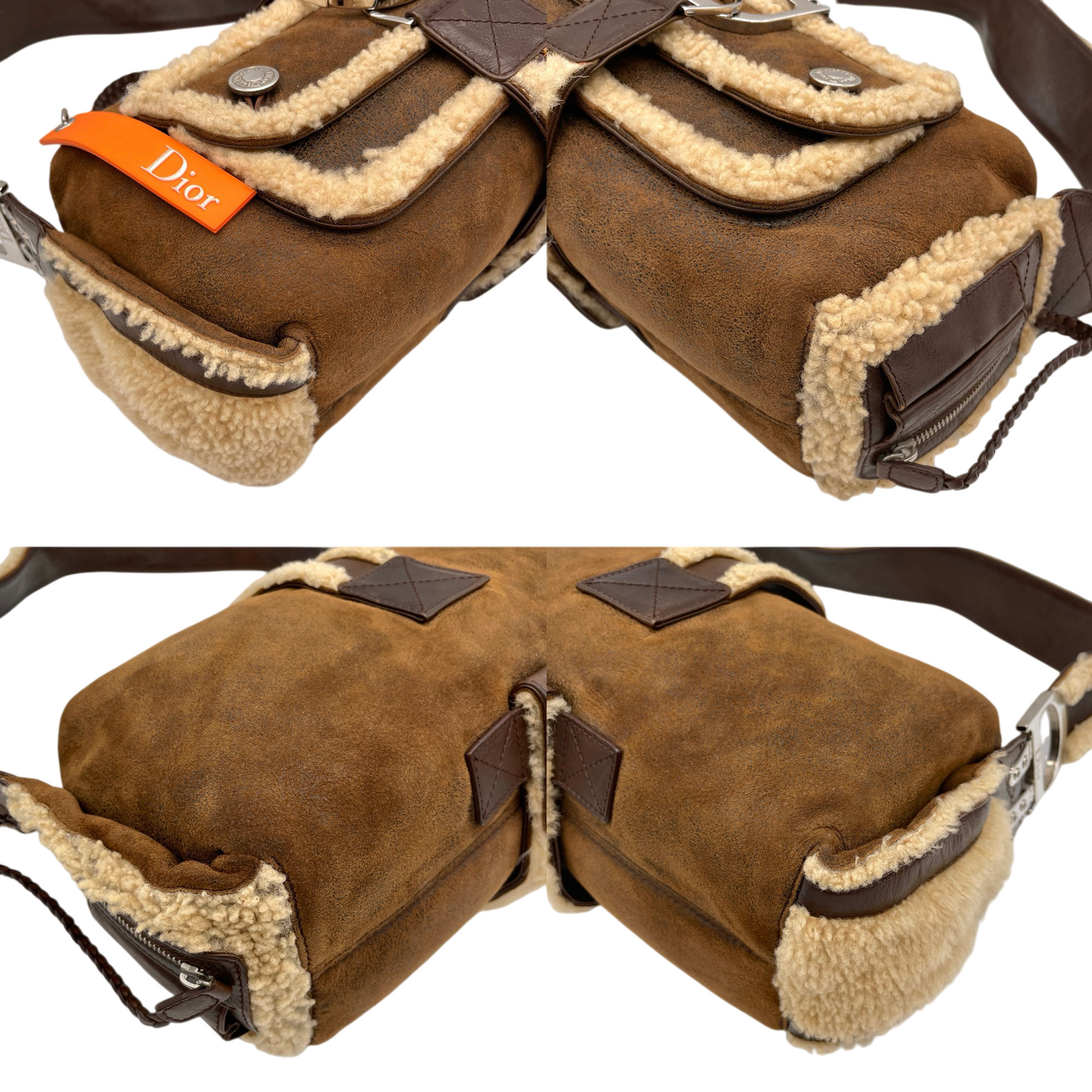 RARE☆☆☆☆☆CHRISTIAN DIOR 2005 FW Limited Flight Line Shearling D Logo Hobo Shoulder Bag Brown & Orange