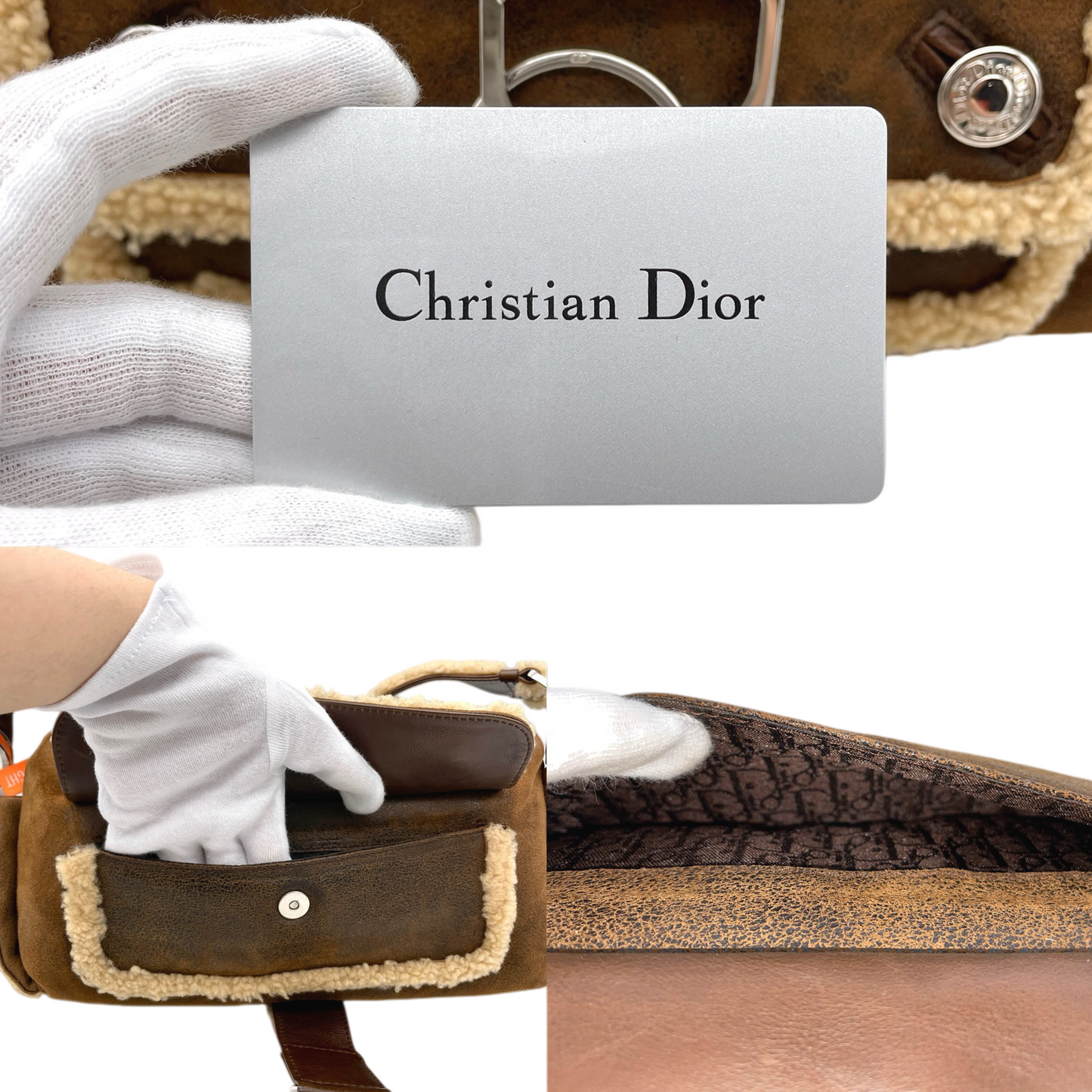RARE☆☆☆☆☆CHRISTIAN DIOR 2005 FW Limited Flight Line Shearling D Logo Hobo Shoulder Bag Brown & Orange