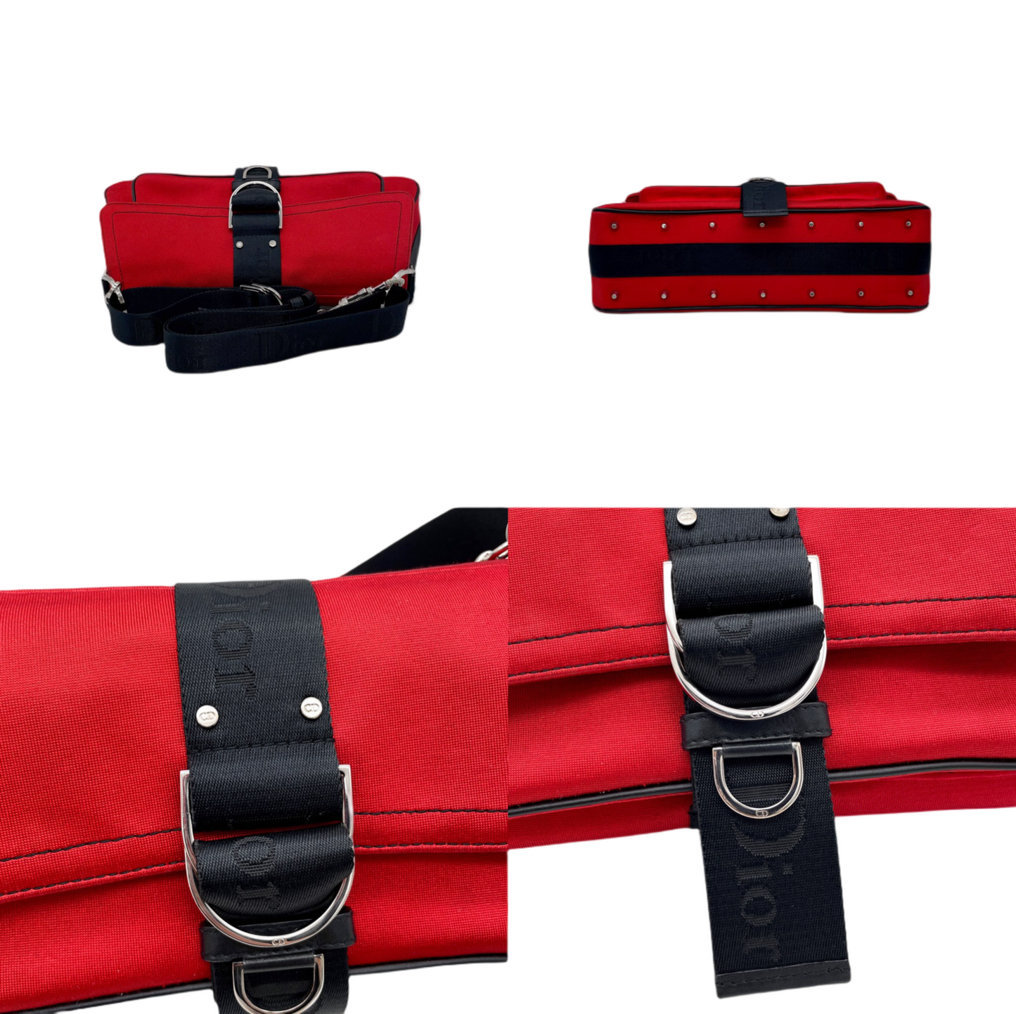 RARE☆☆☆☆CHRISTIAN DIOR Hardcore Rhinestone Chain Handle 2-Way Shoulder Bag Red &amp; Black