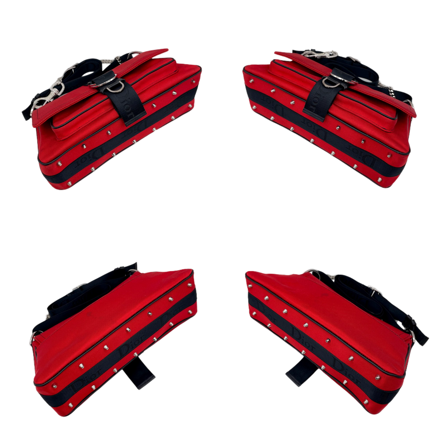 RARE☆☆☆☆CHRISTIAN DIOR Hardcore Rhinestone Chain Handle 2-Way Shoulder Bag Red &amp; Black