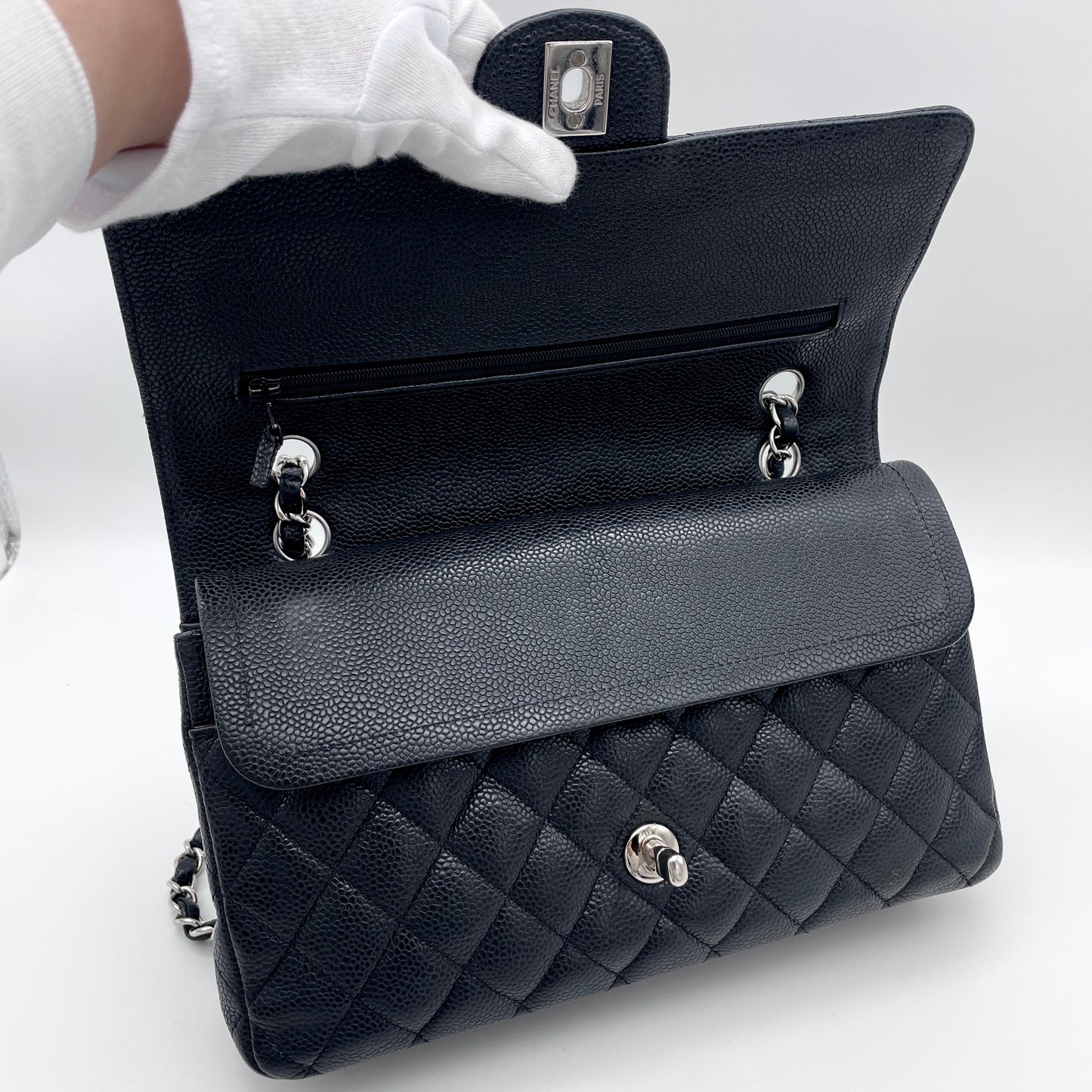 CHANEL Matelasse Classic Flap 25cm Caviar Skin Leather SHW