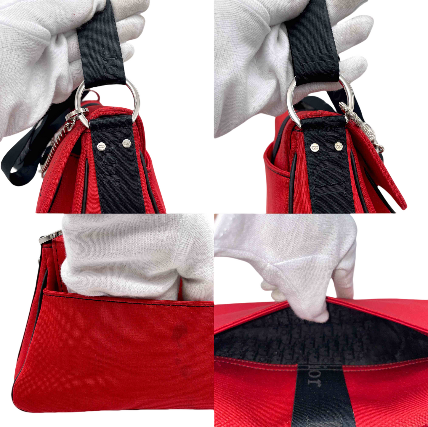 RARE☆☆☆☆CHRISTIAN DIOR Hardcore Rhinestone Chain Handle 2-Way Shoulder Bag Red &amp; Black