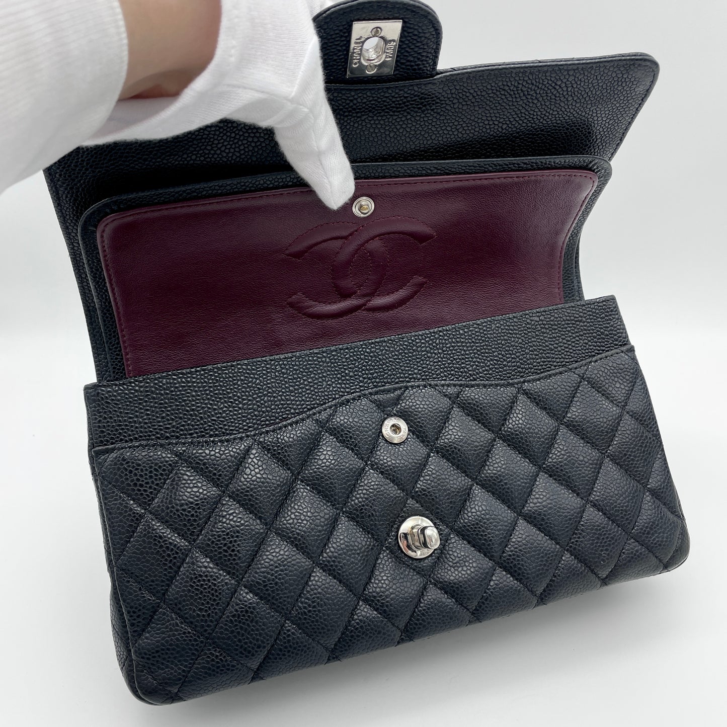 CHANEL Matelasse Classic Flap 25cm Caviar Skin Leather SHW