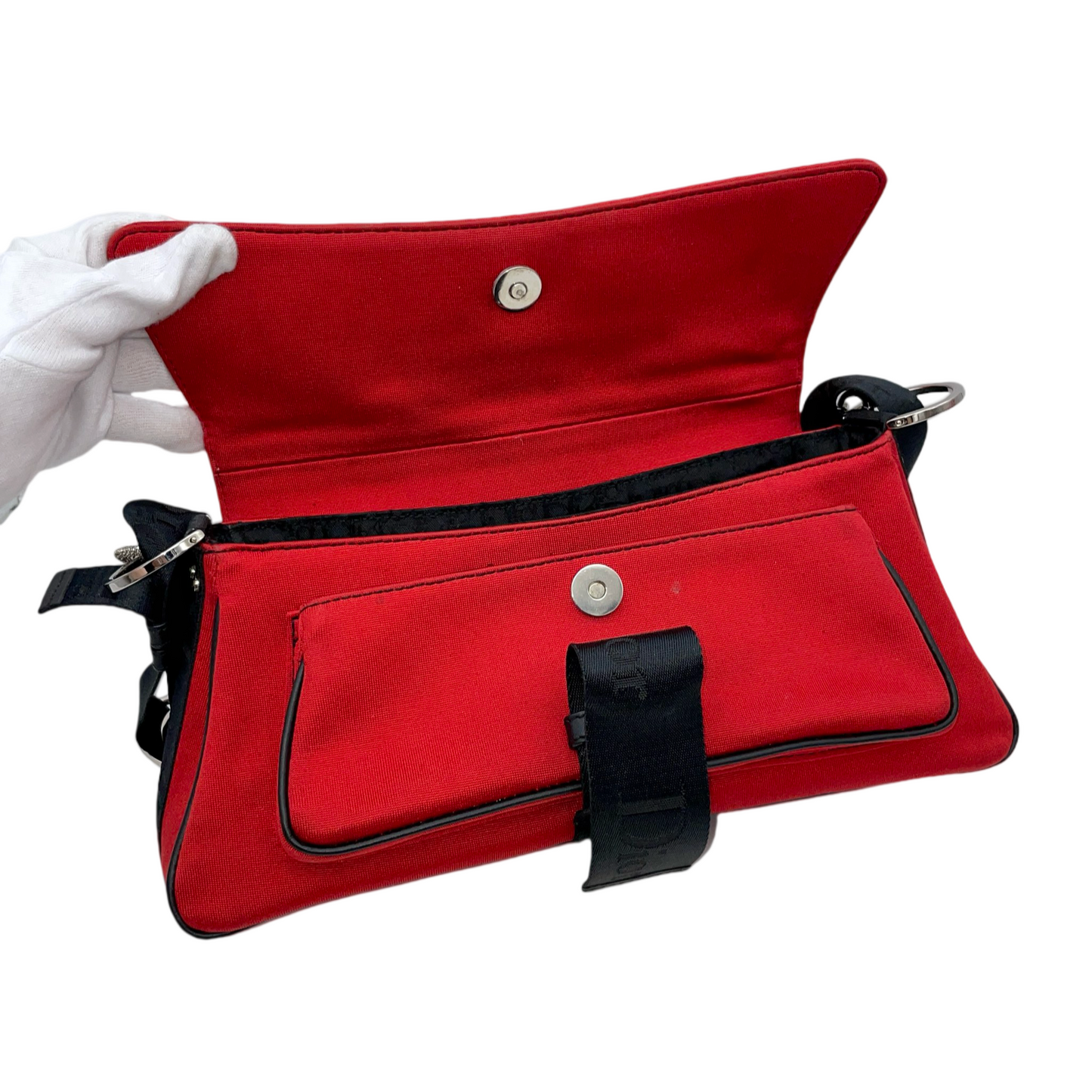 RARE☆☆☆☆CHRISTIAN DIOR Hardcore Rhinestone Chain Handle 2-Way Shoulder Bag Red &amp; Black