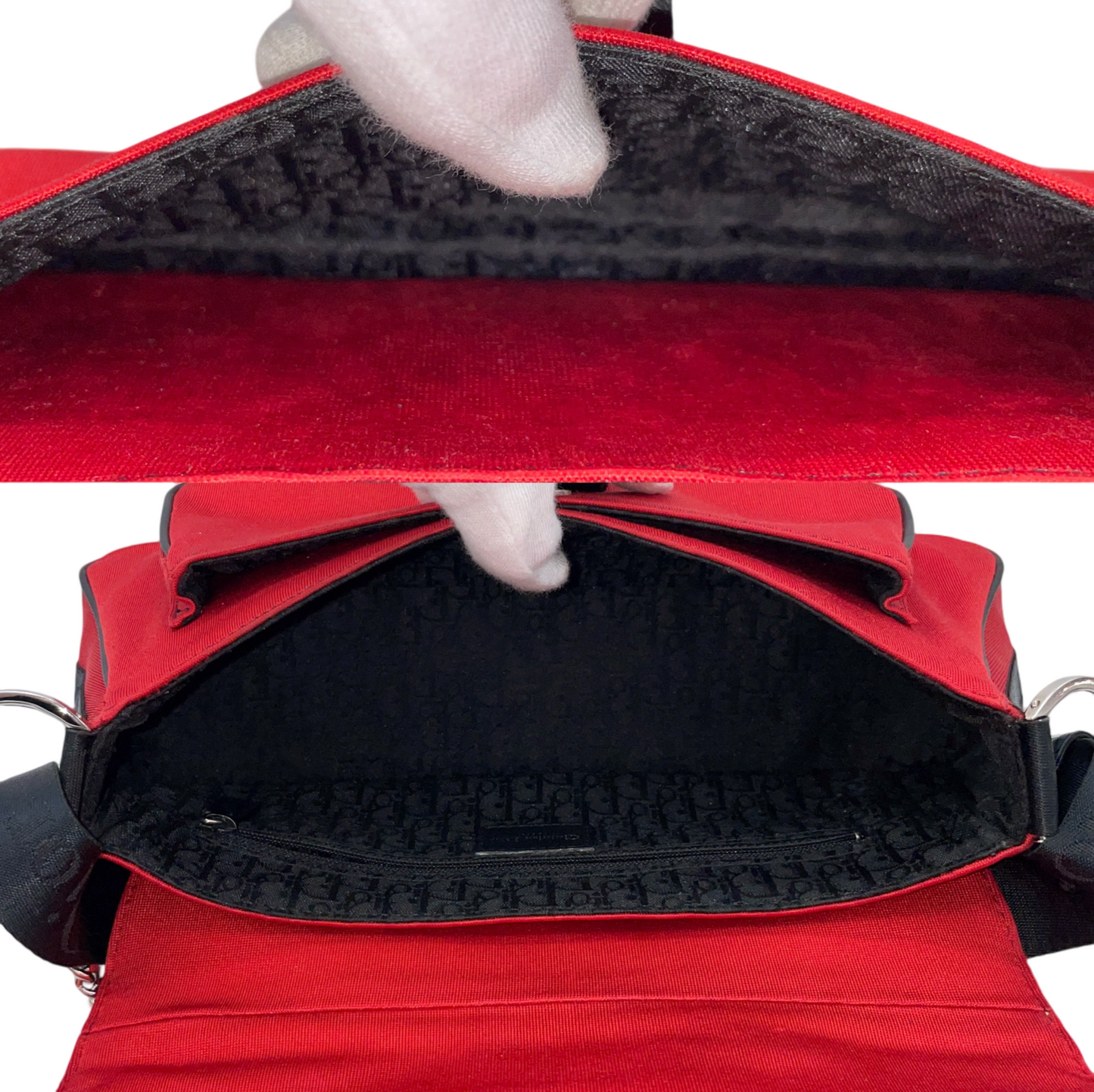 RARE☆☆☆☆CHRISTIAN DIOR Hardcore Rhinestone Chain Handle 2-Way Shoulder Bag Red &amp; Black