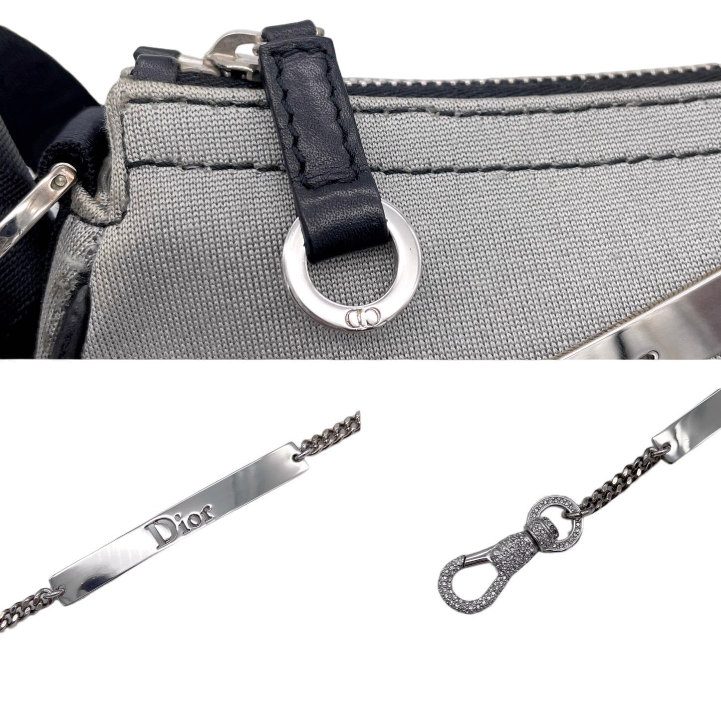 RARE☆☆☆☆CHRISTIAN DIOR Hardcore Line Rhinestone Chain Handle 2-Way Shoulder Bag PM Gray &amp; Black SHW