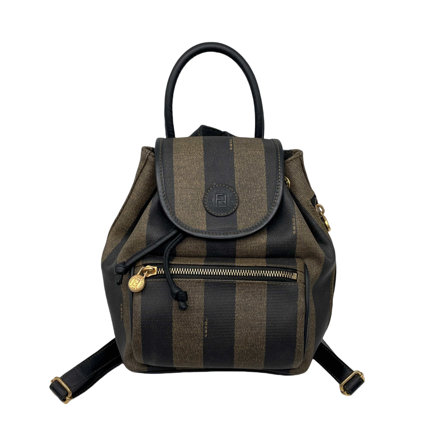 FENDI Pecan Mini Backpack Khaki Black PVC Leather