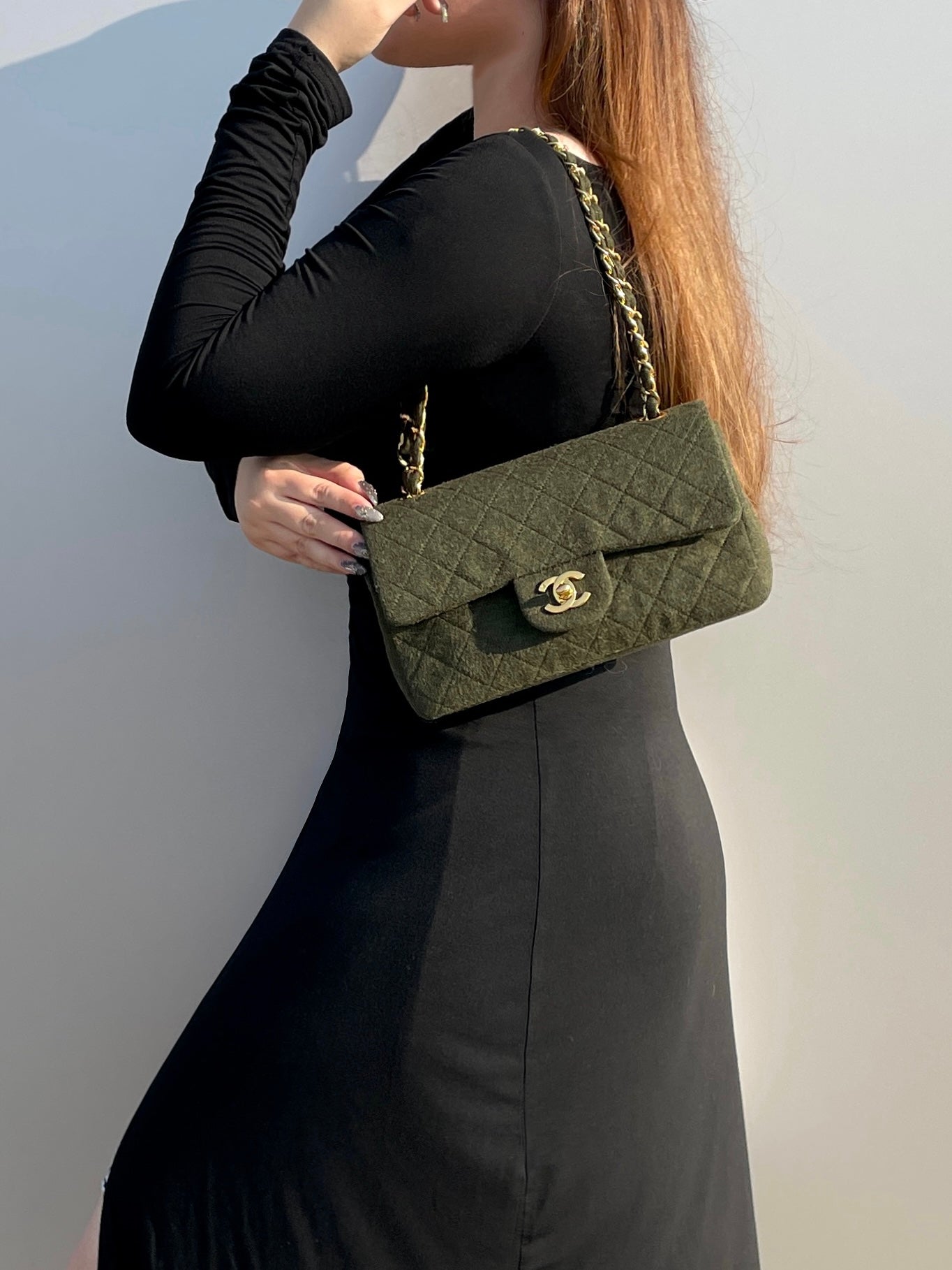 RARE☆☆☆☆CHANEL Matelasse Classic Flap 23 Wool Green GHW