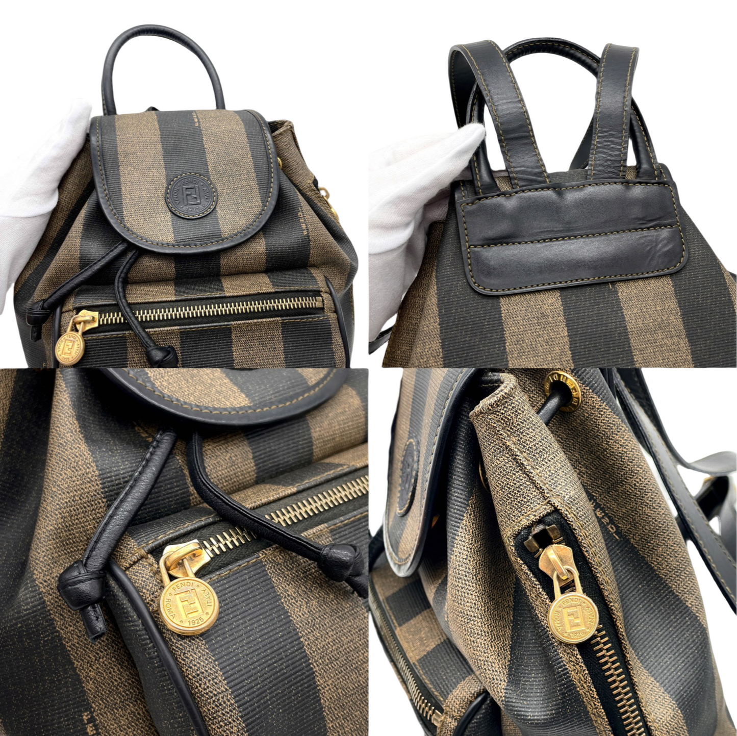 FENDI Pecan Mini Backpack Khaki Black PVC Leather