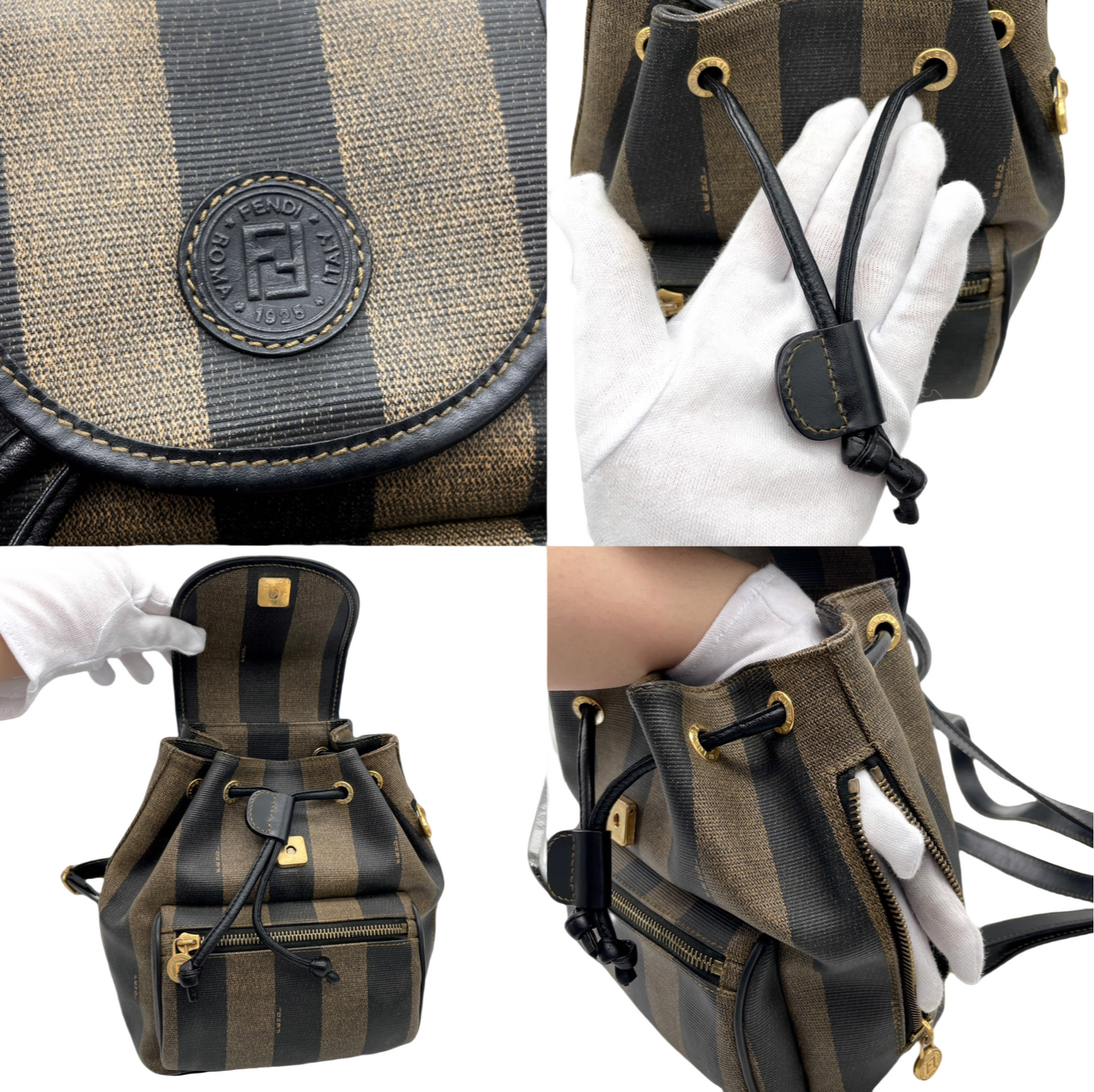 FENDI Pecan Mini Backpack Khaki Black PVC Leather