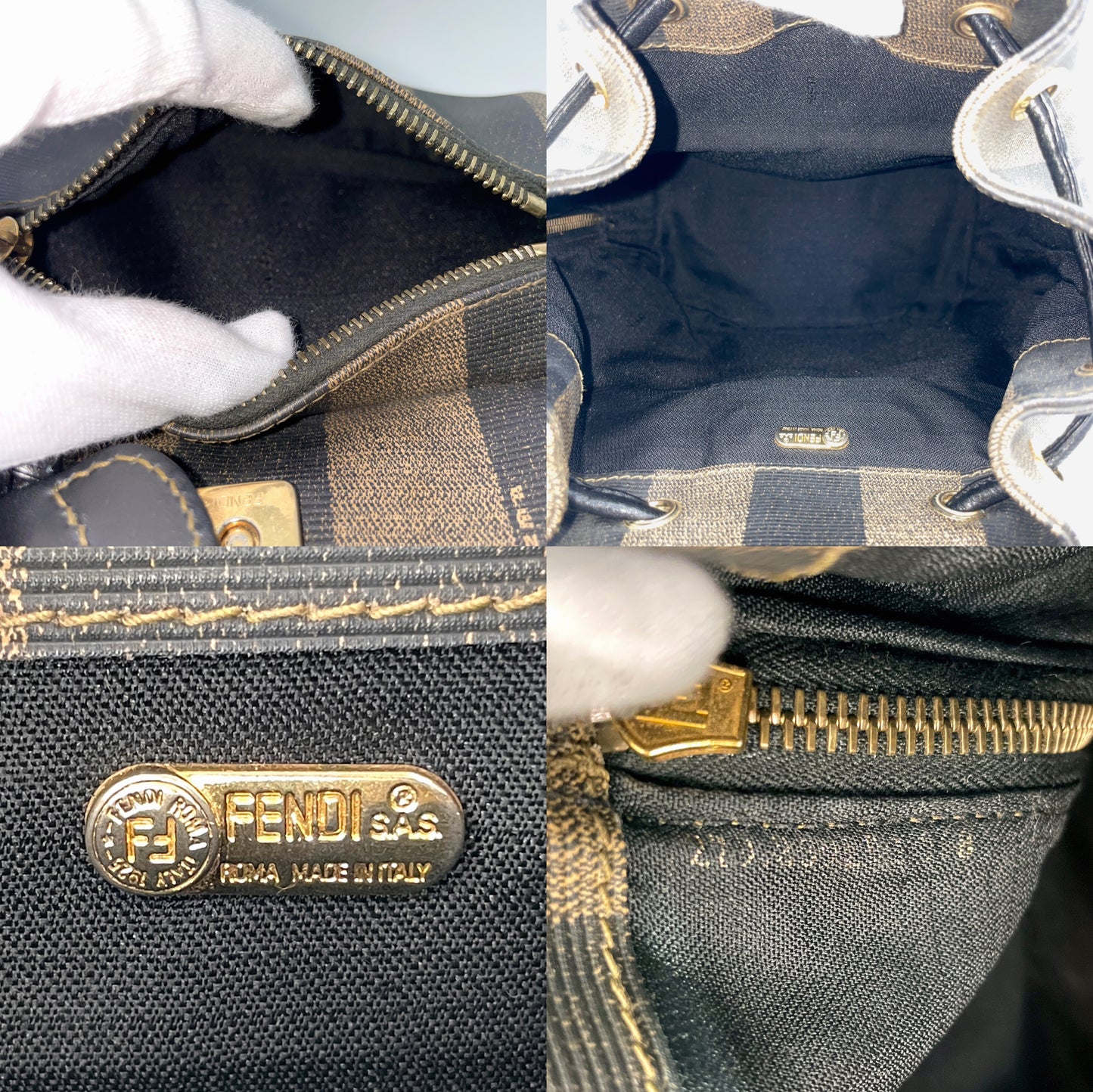 FENDI Pecan Mini Backpack Khaki Black PVC Leather