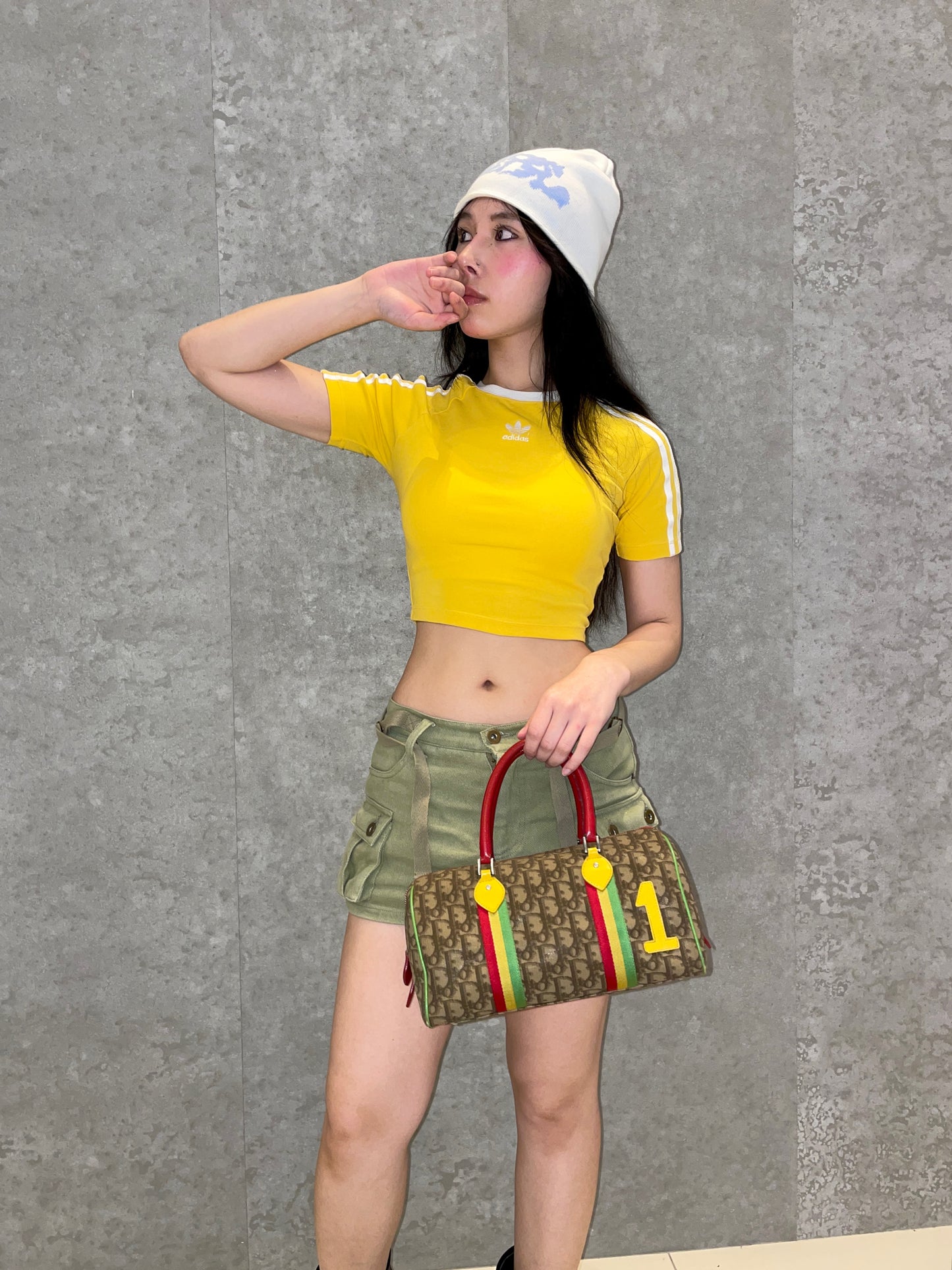 RARE☆☆☆CHRISTIAN DIOR Rasta Line Trotter PVC No.1 Boston Handbag Brown &amp; Multi-color