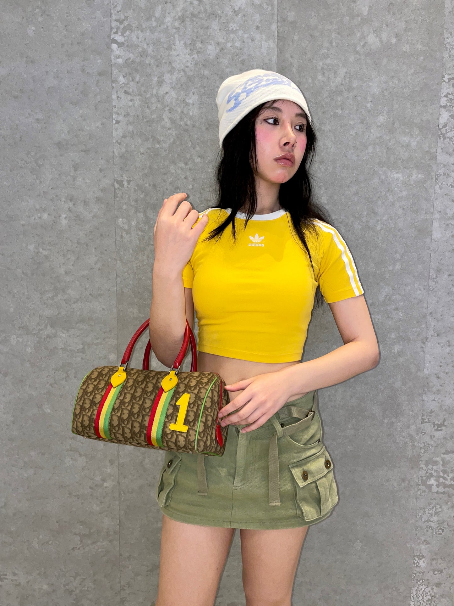 RARE☆☆☆CHRISTIAN DIOR Rasta Line Trotter PVC No.1 Boston Handbag Brown &amp; Multi-color