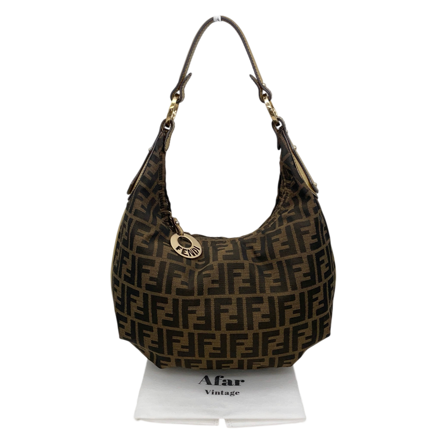 RARE★★★FENDI Zucca Canvas Chef Hobo Shoulder Bag Medium Brown Gold