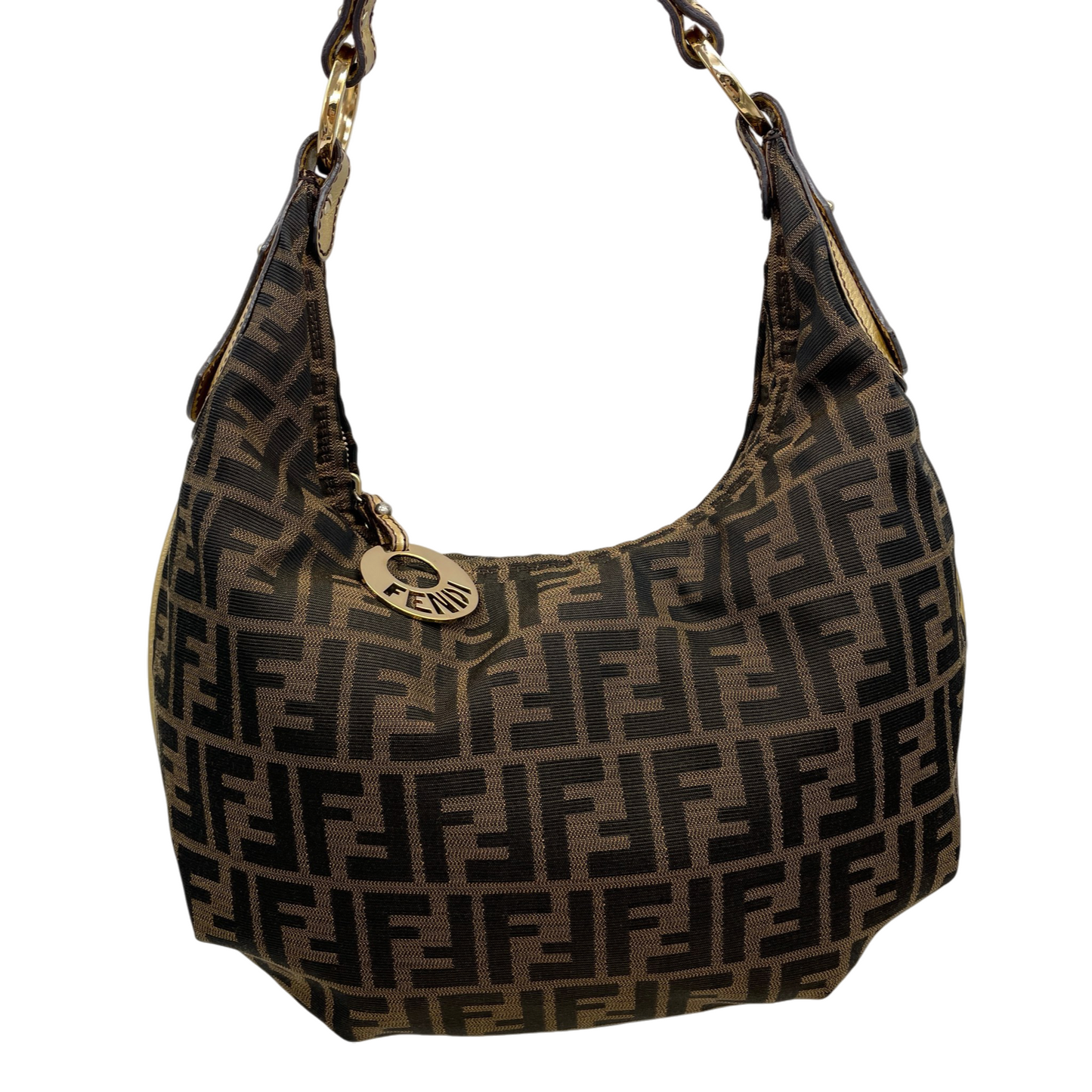 RARE★★★FENDI Zucca Canvas Chef Hobo Shoulder Bag Medium Brown Gold