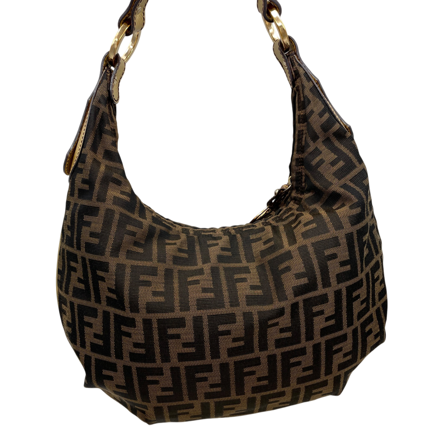 RARE★★★FENDI Zucca Canvas Chef Hobo Shoulder Bag Medium Brown Gold