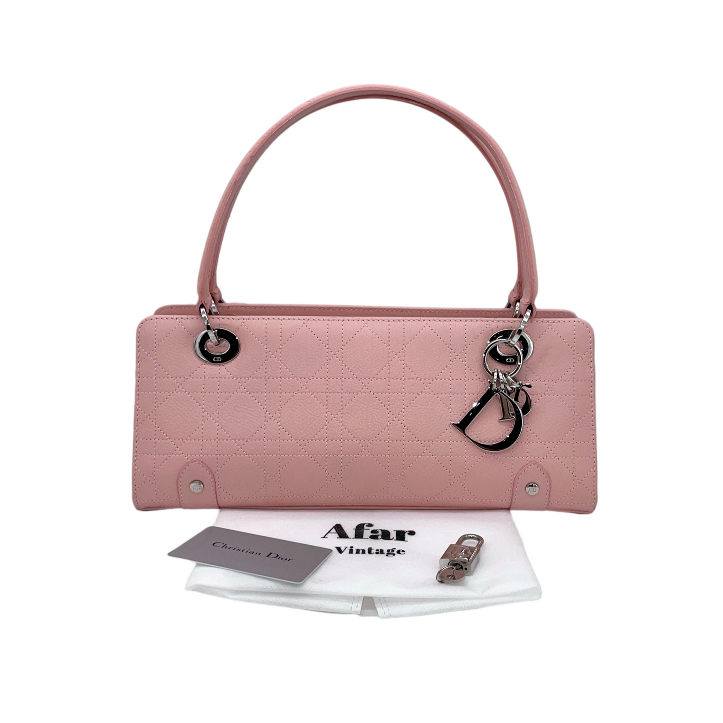 RARE☆☆☆☆CHRISTIAN DIOR Lady-Dior Cannage Leather LOGOS Charm Handbag Pink SHW