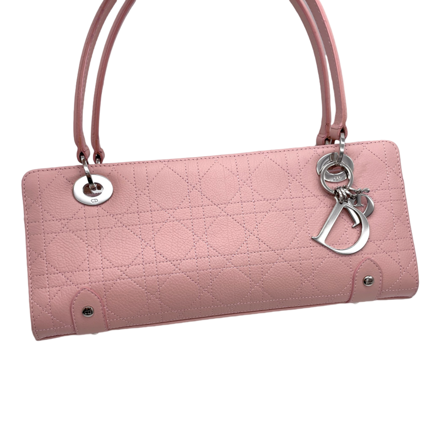 RARE☆☆☆☆CHRISTIAN DIOR Lady-Dior Cannage Leather LOGOS Charm Handbag Pink SHW