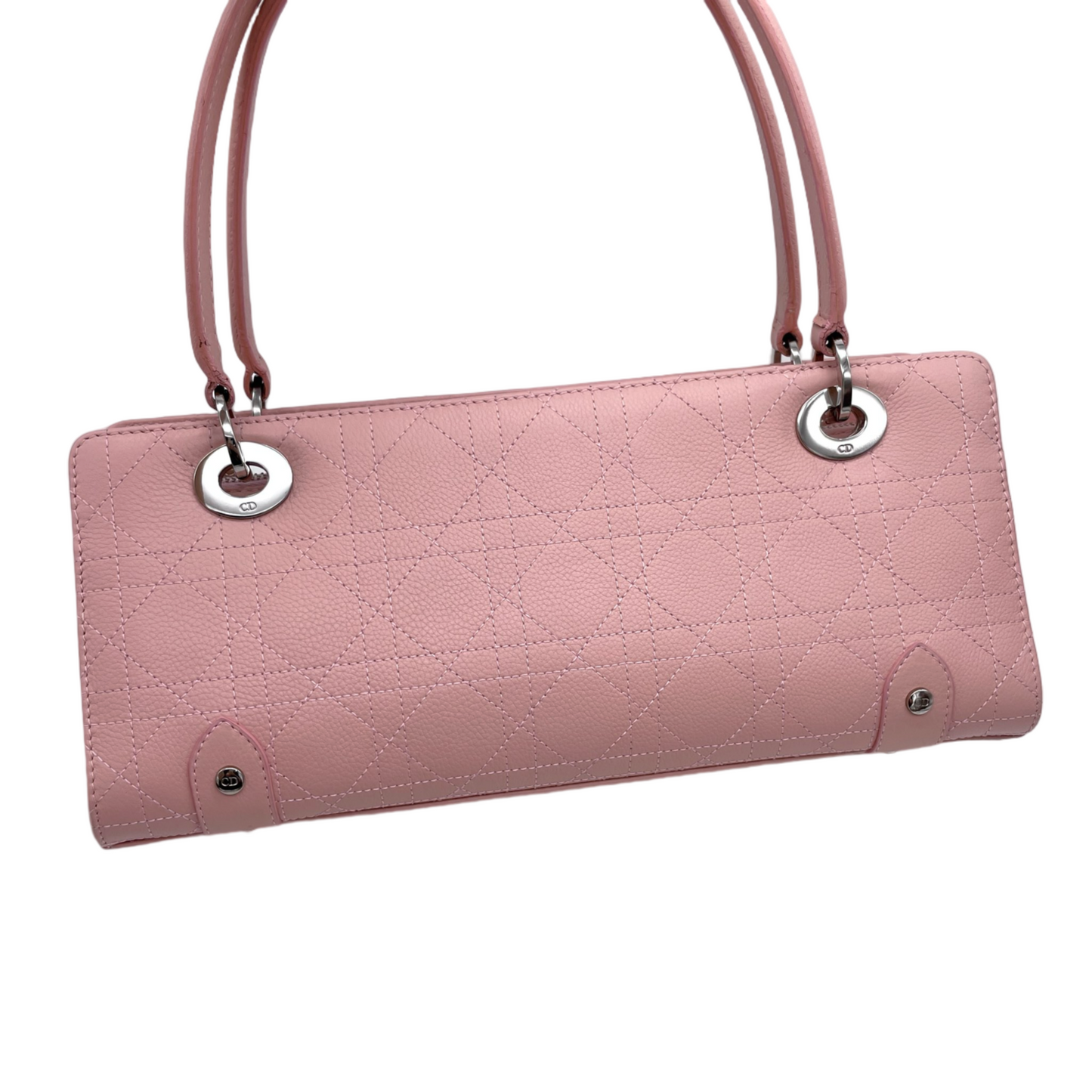 RARE☆☆☆☆CHRISTIAN DIOR Lady-Dior Cannage Leather LOGOS Charm Handbag Pink SHW