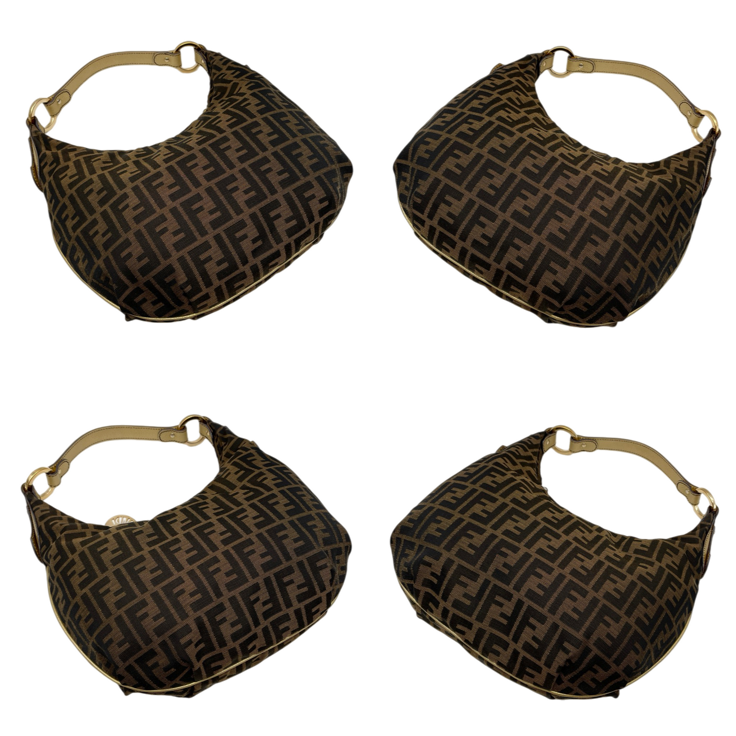RARE★★★FENDI Zucca Canvas Chef Hobo Shoulder Bag Medium Brown Gold
