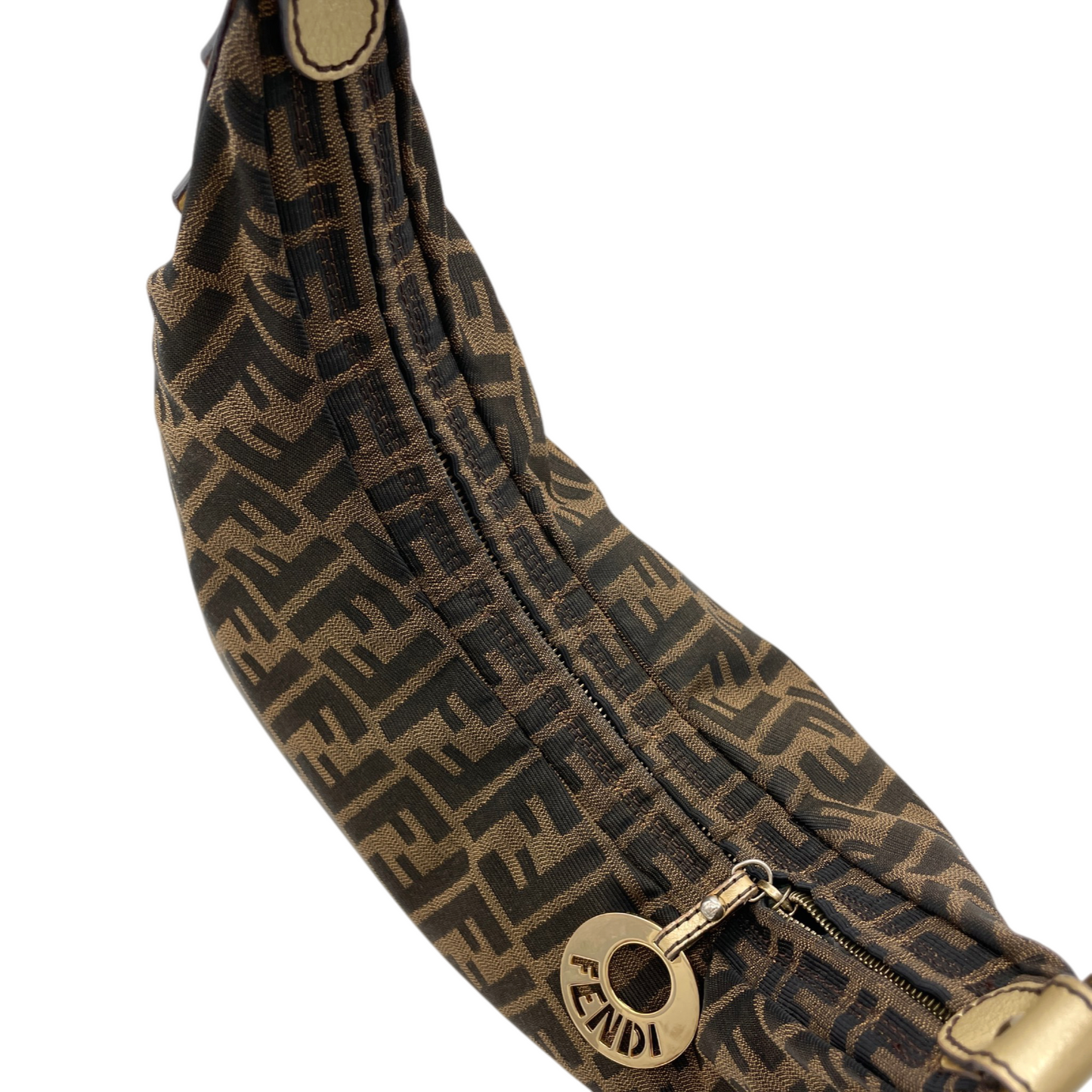 RARE★★★FENDI Zucca Canvas Chef Hobo Shoulder Bag Medium Brown Gold