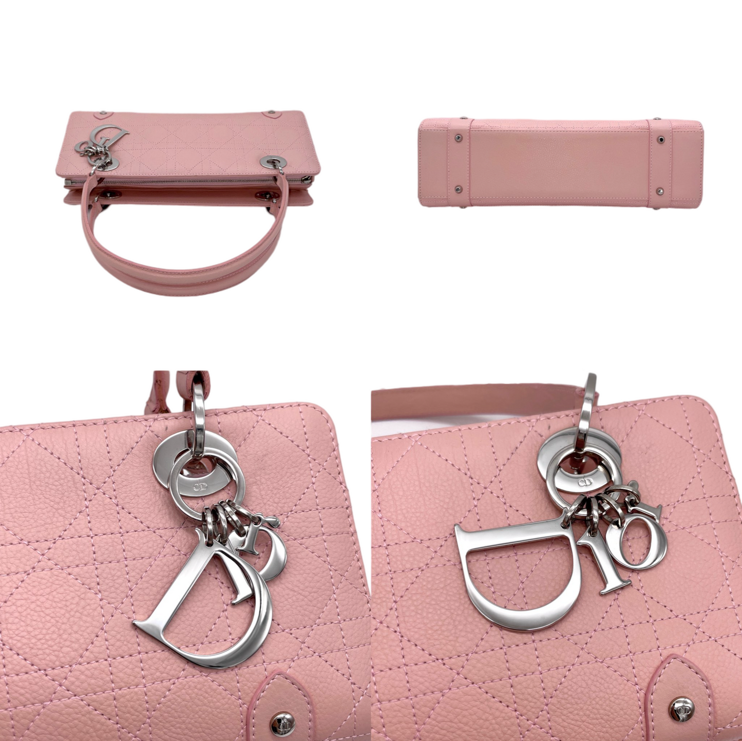 RARE☆☆☆☆CHRISTIAN DIOR Lady-Dior Cannage Leather LOGOS Charm Handbag Pink SHW