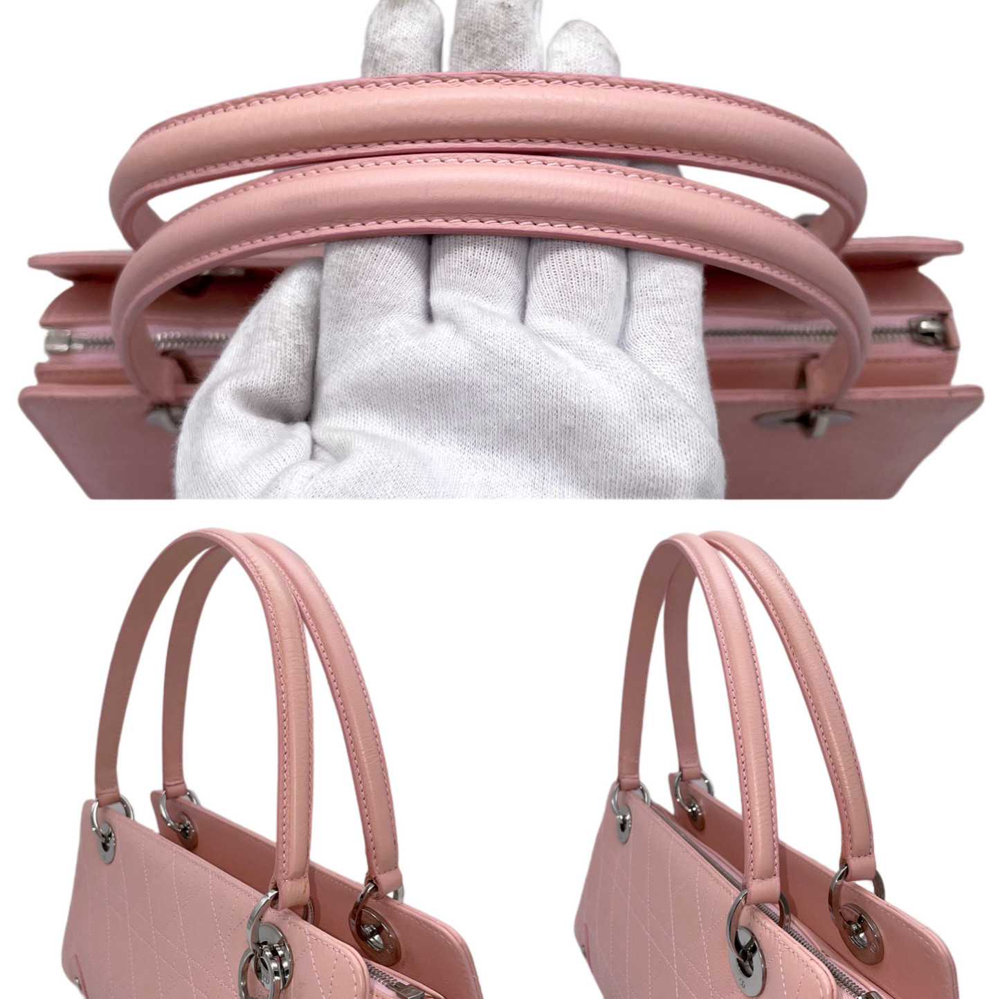 RARE☆☆☆☆CHRISTIAN DIOR Lady-Dior Cannage Leather LOGOS Charm Handbag Pink SHW