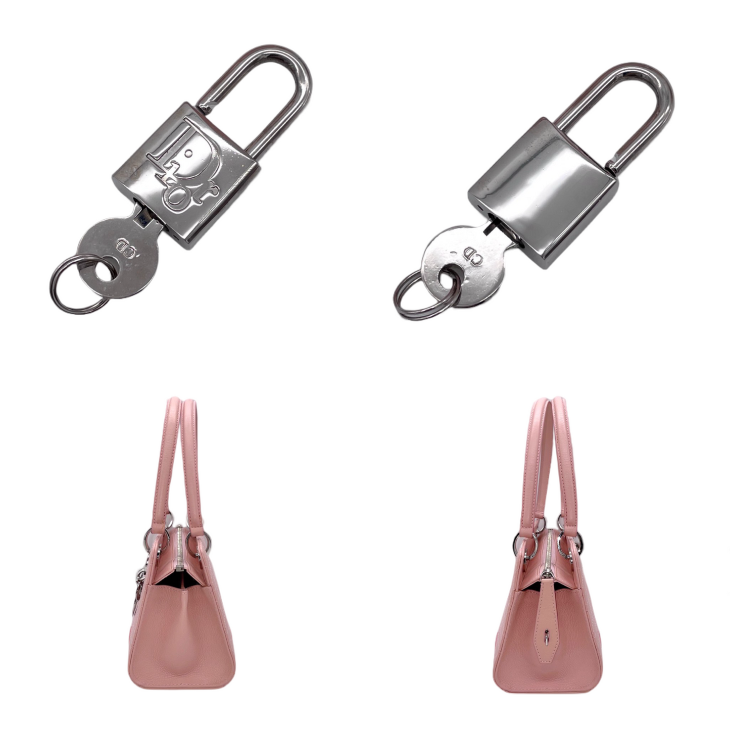 RARE☆☆☆☆CHRISTIAN DIOR Lady-Dior Cannage Leather LOGOS Charm Handbag Pink SHW