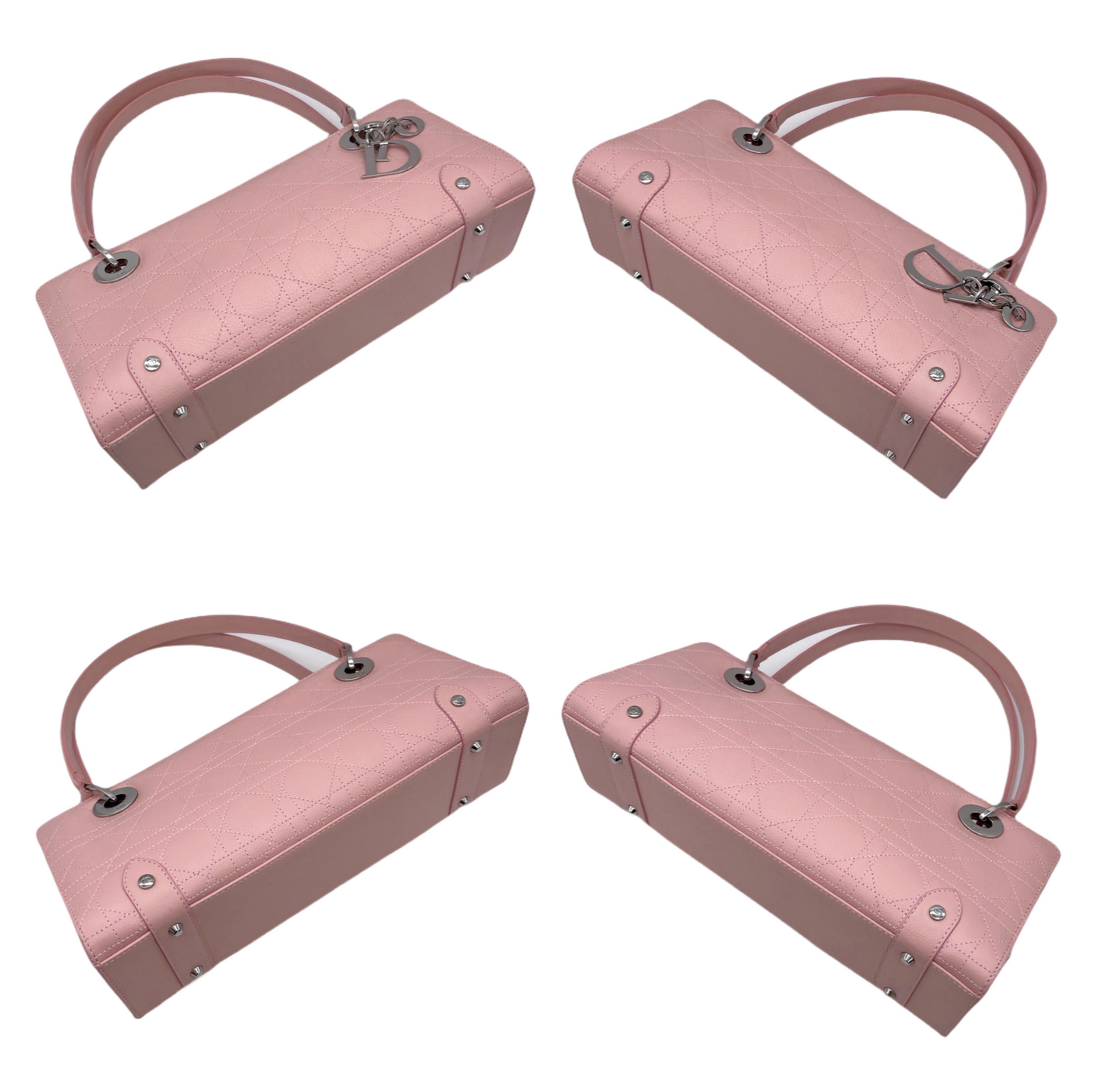 RARE☆☆☆☆CHRISTIAN DIOR Lady-Dior Cannage Leather LOGOS Charm Handbag Pink SHW