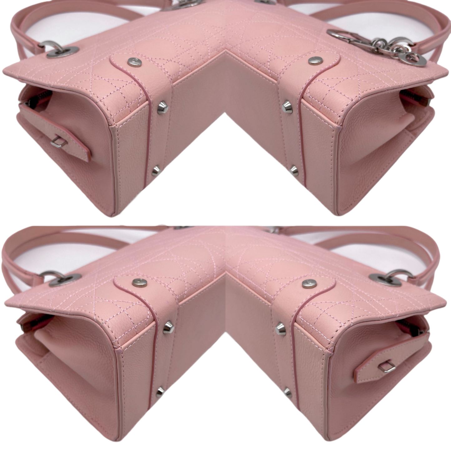 RARE☆☆☆☆CHRISTIAN DIOR Lady-Dior Cannage Leather LOGOS Charm Handbag Pink SHW